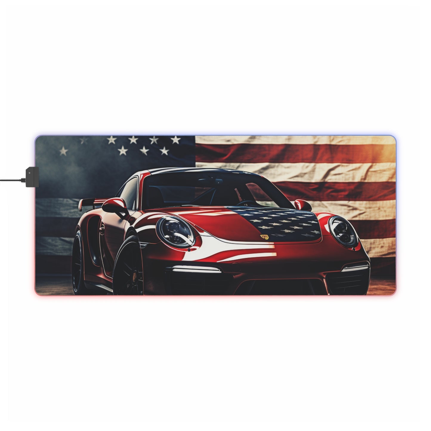 LED Gaming Mouse Pad American Flag Background Porsche 2