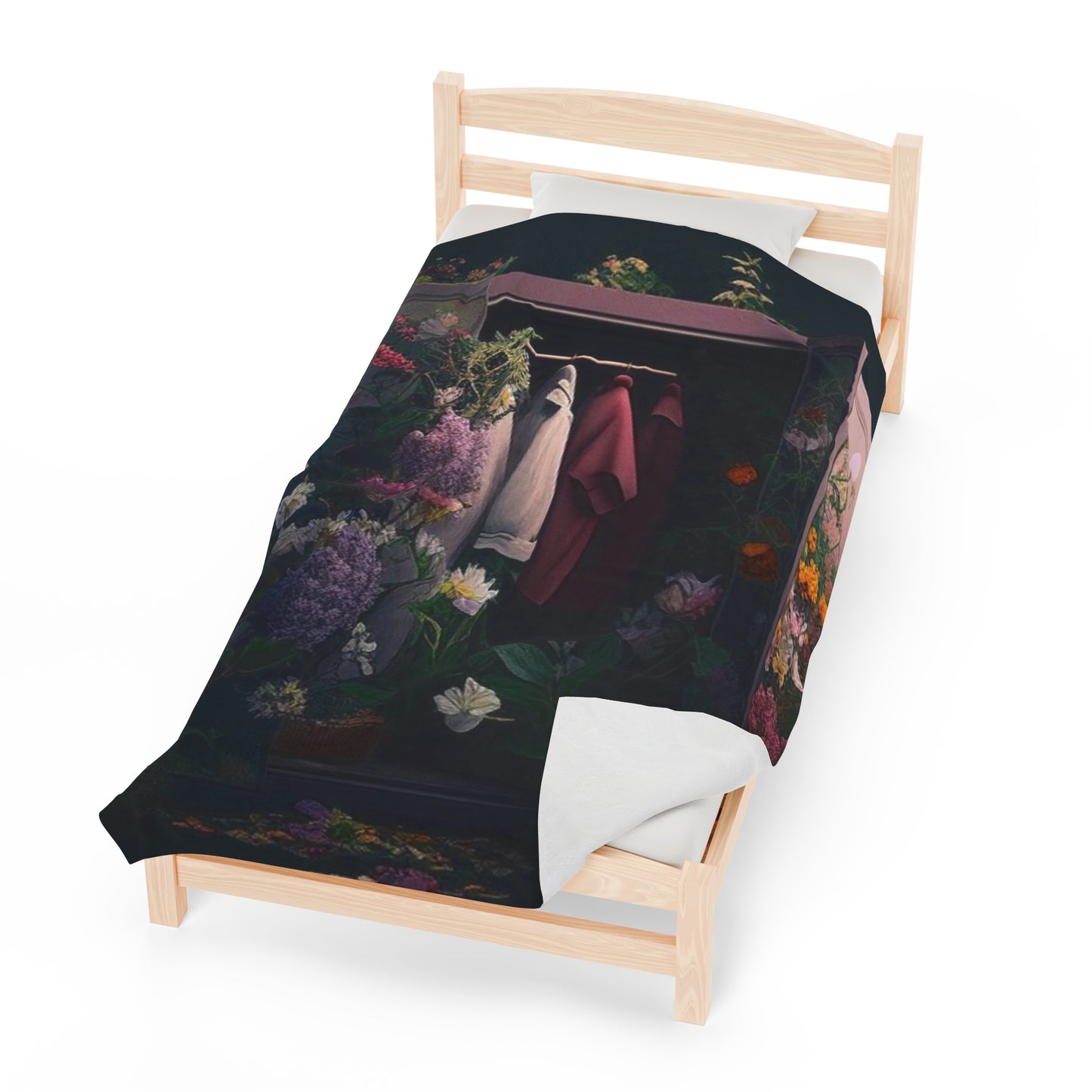 Velveteen Plush Blanket A Wardrobe Surrounded by Flowers 2