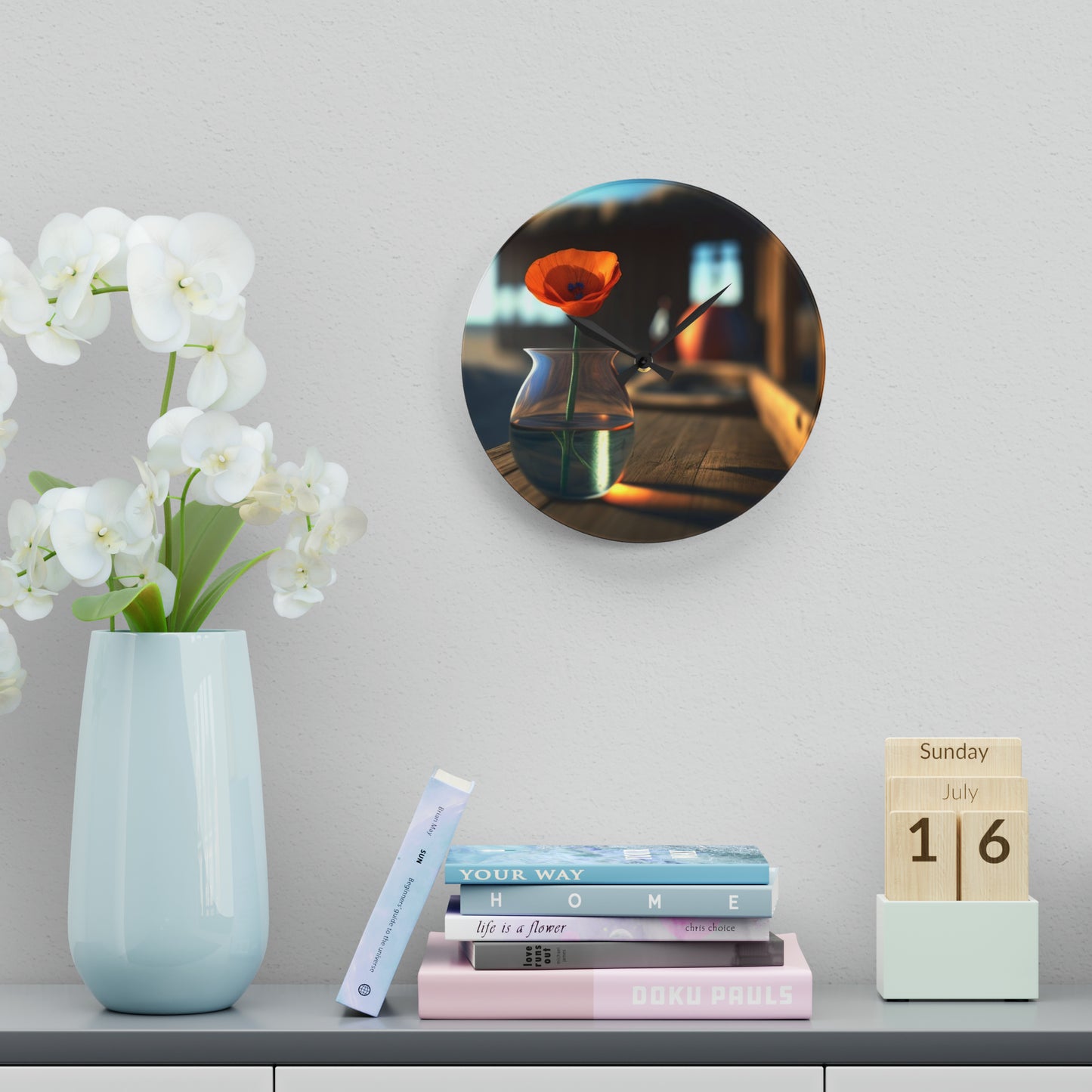 Acrylic Wall Clock Poppy in a Glass Vase 2