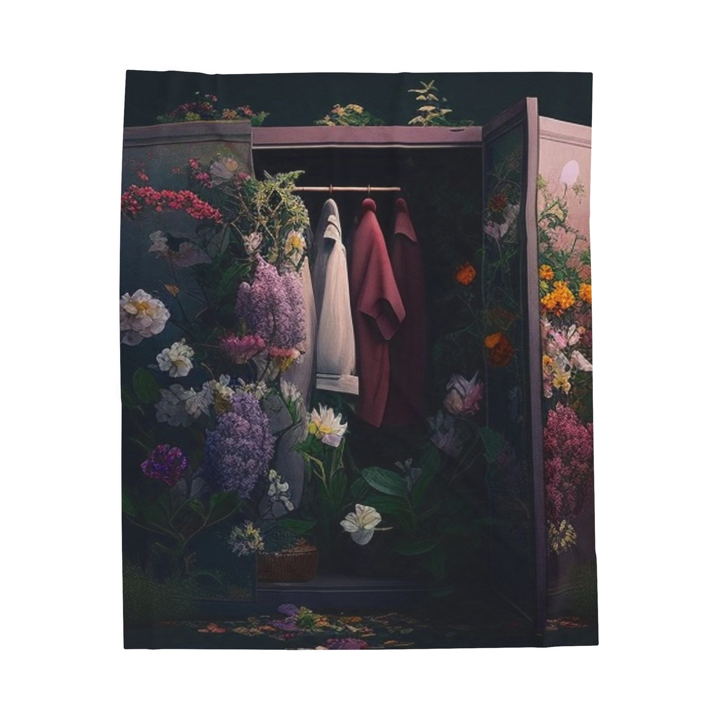 Velveteen Plush Blanket A Wardrobe Surrounded by Flowers 2