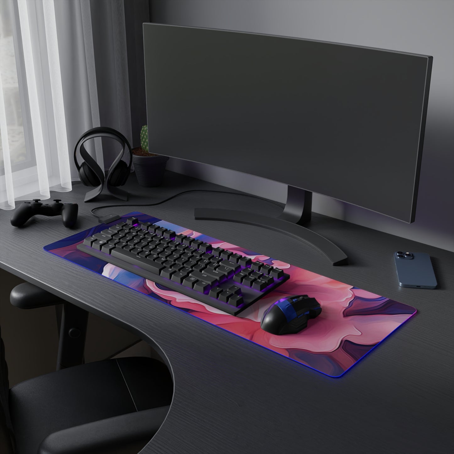 LED Gaming Mouse Pad Pink & Blue Tulip Rose 1