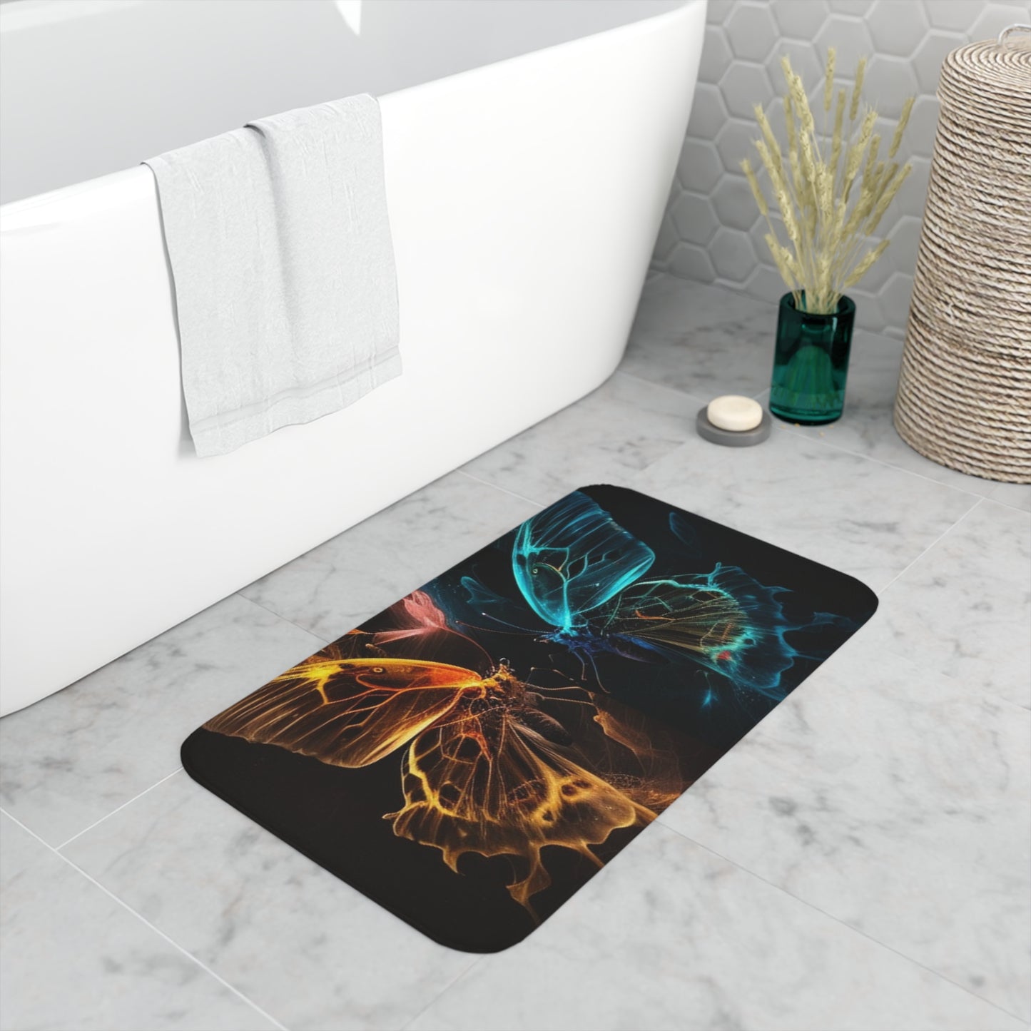 Memory Foam Bath Mat Kiss Neon Butterfly 4