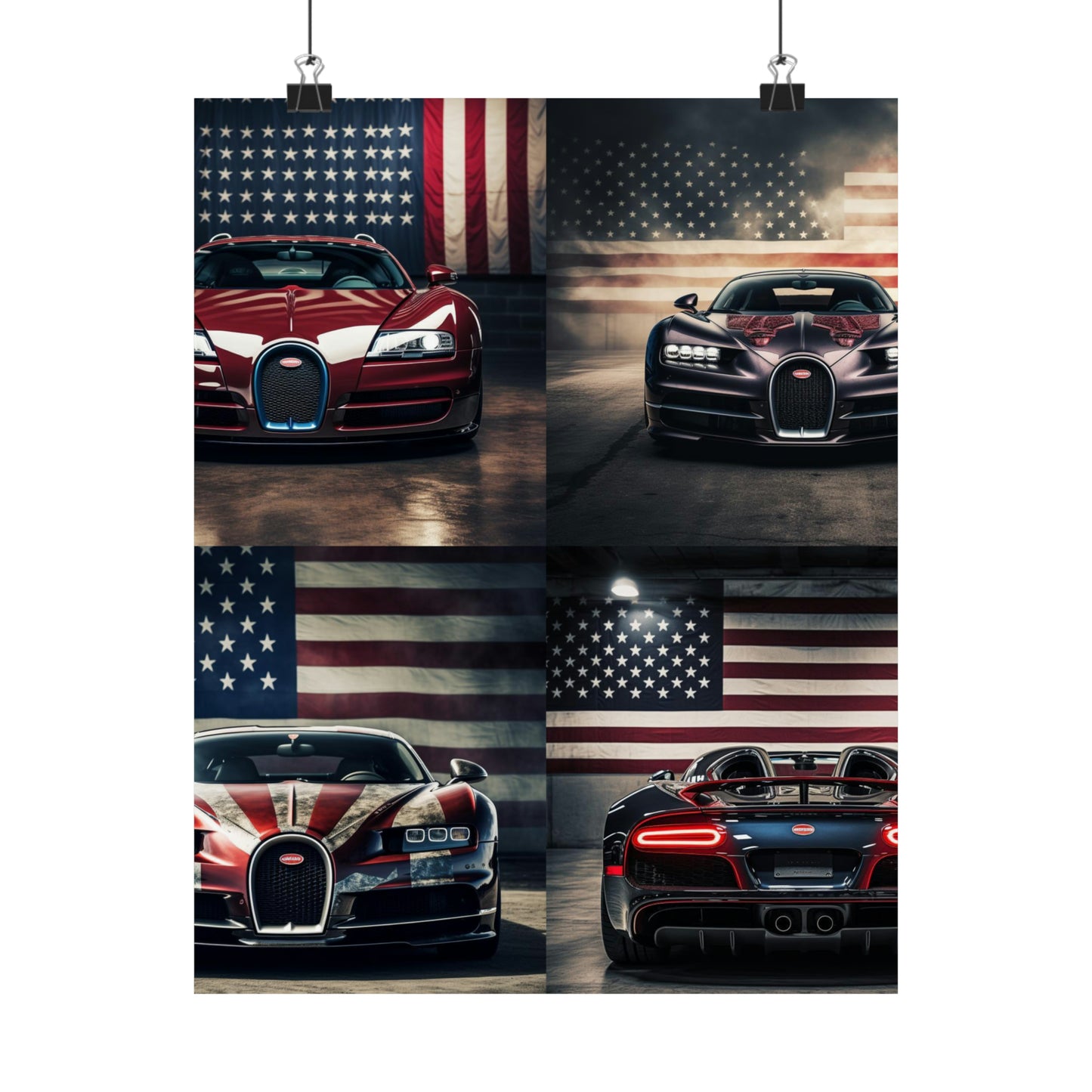 Premium Matte Vertical Posters American Flag Background Bugatti 5