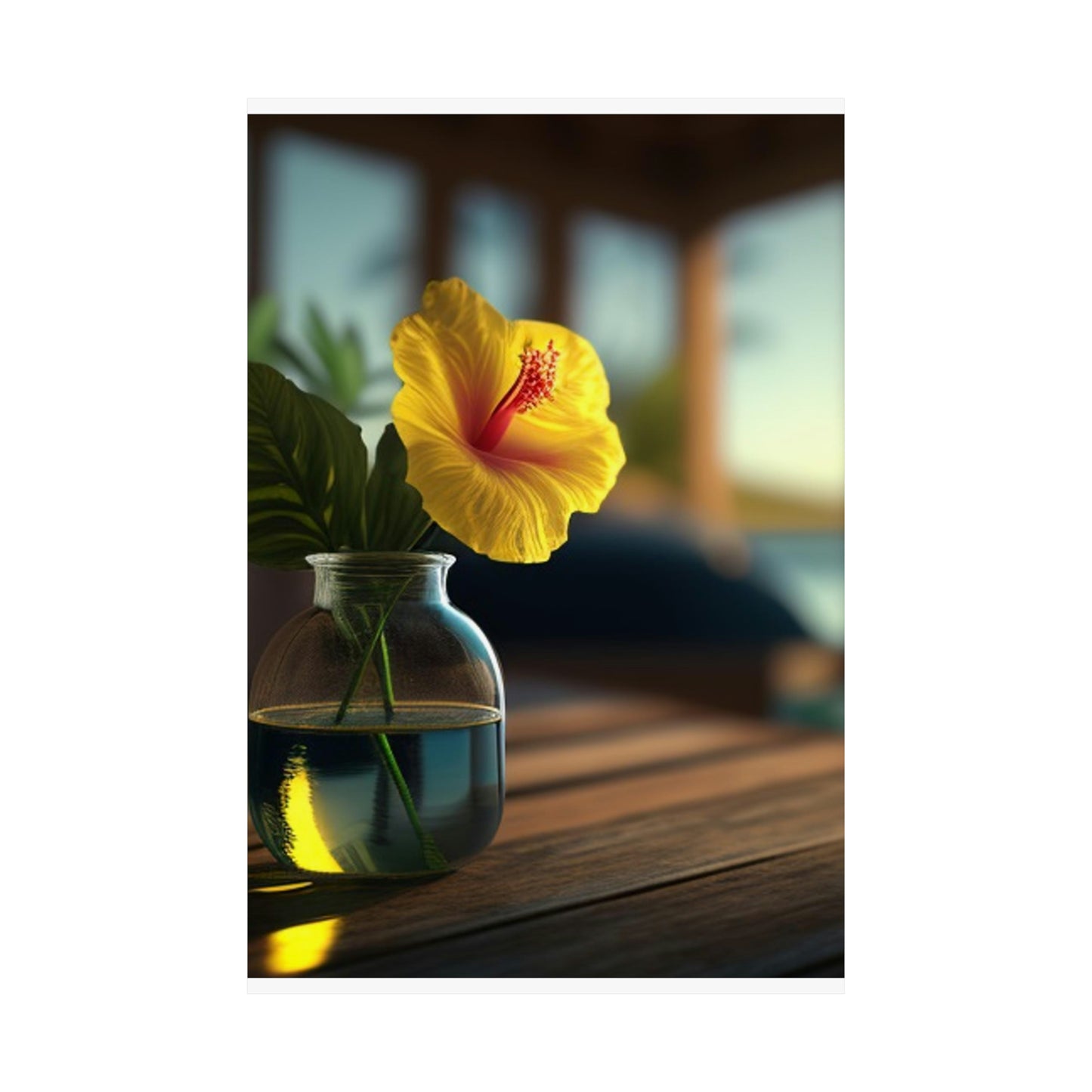 Premium Matte Vertical Posters Yellow Hibiscus Wood 2