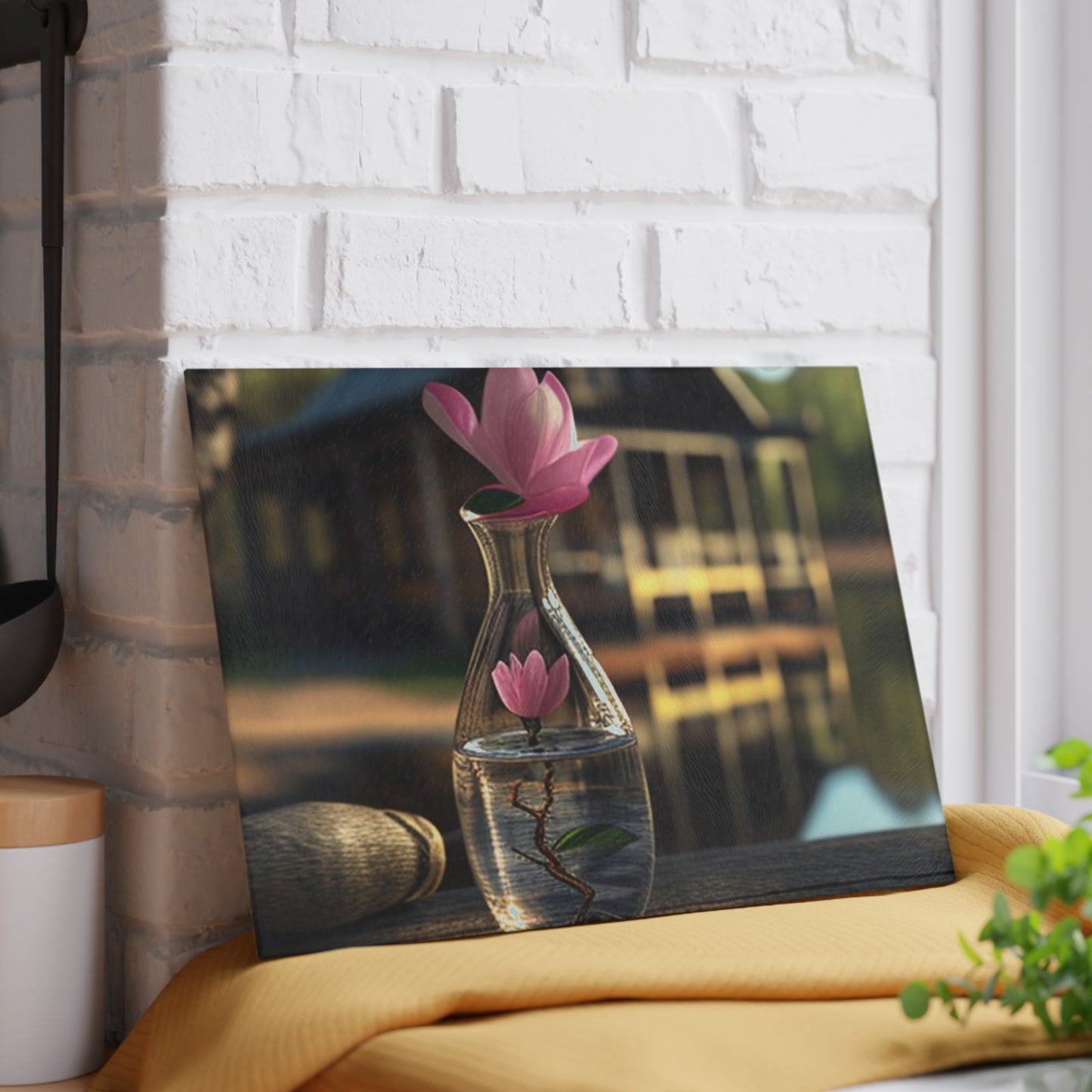 Glass Cutting Board Magnolia in a Glass vase 4