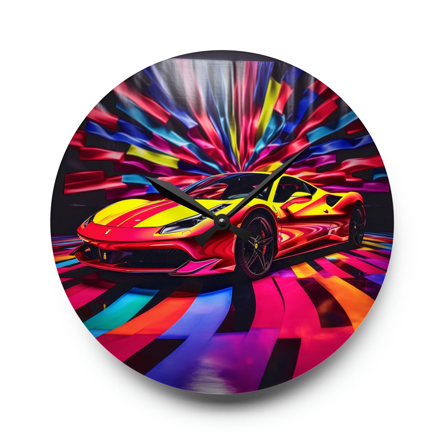 Acrylic Wall Clock Macro Flag Ferrari 3