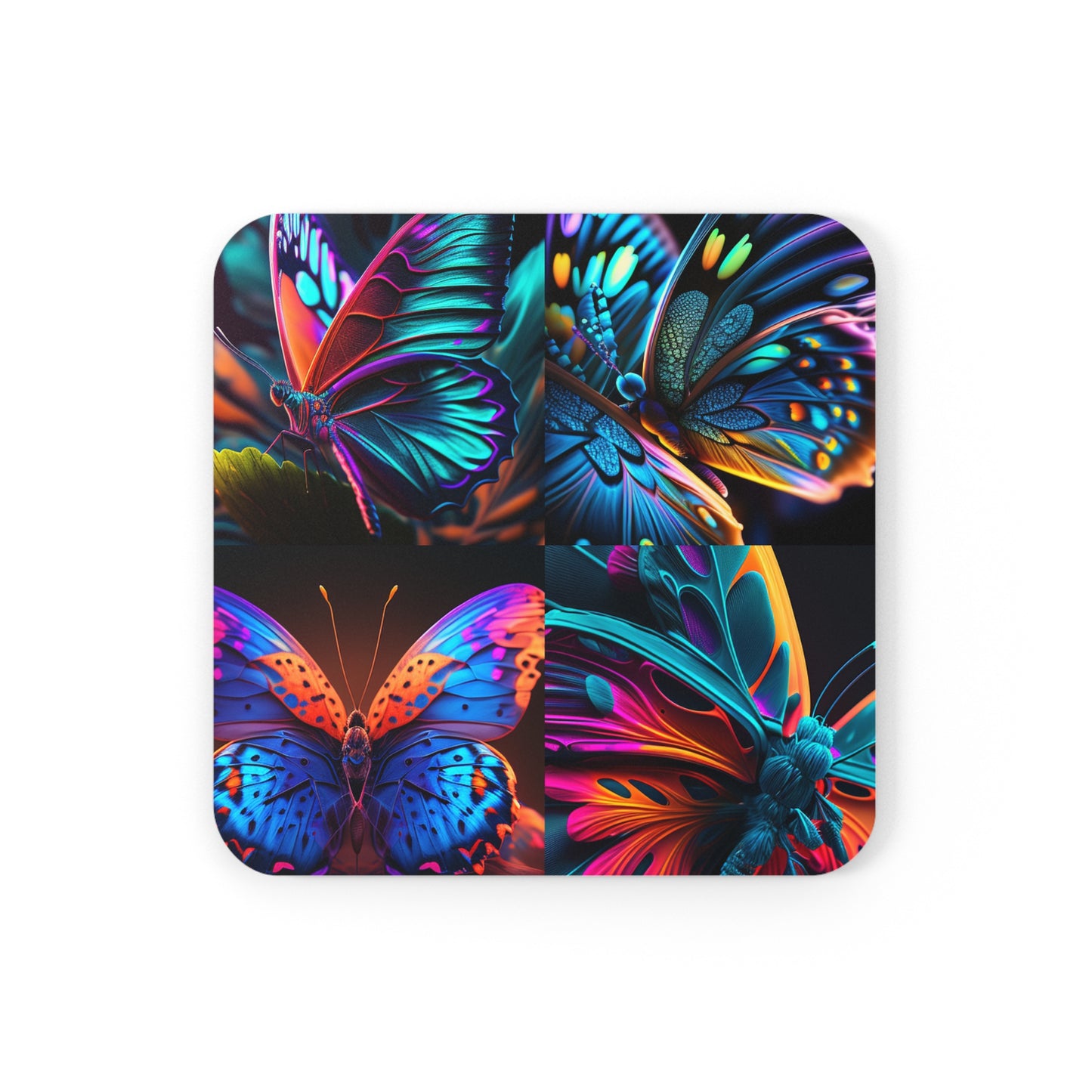 Corkwood Coaster Set Neon Butterfly Macro 5