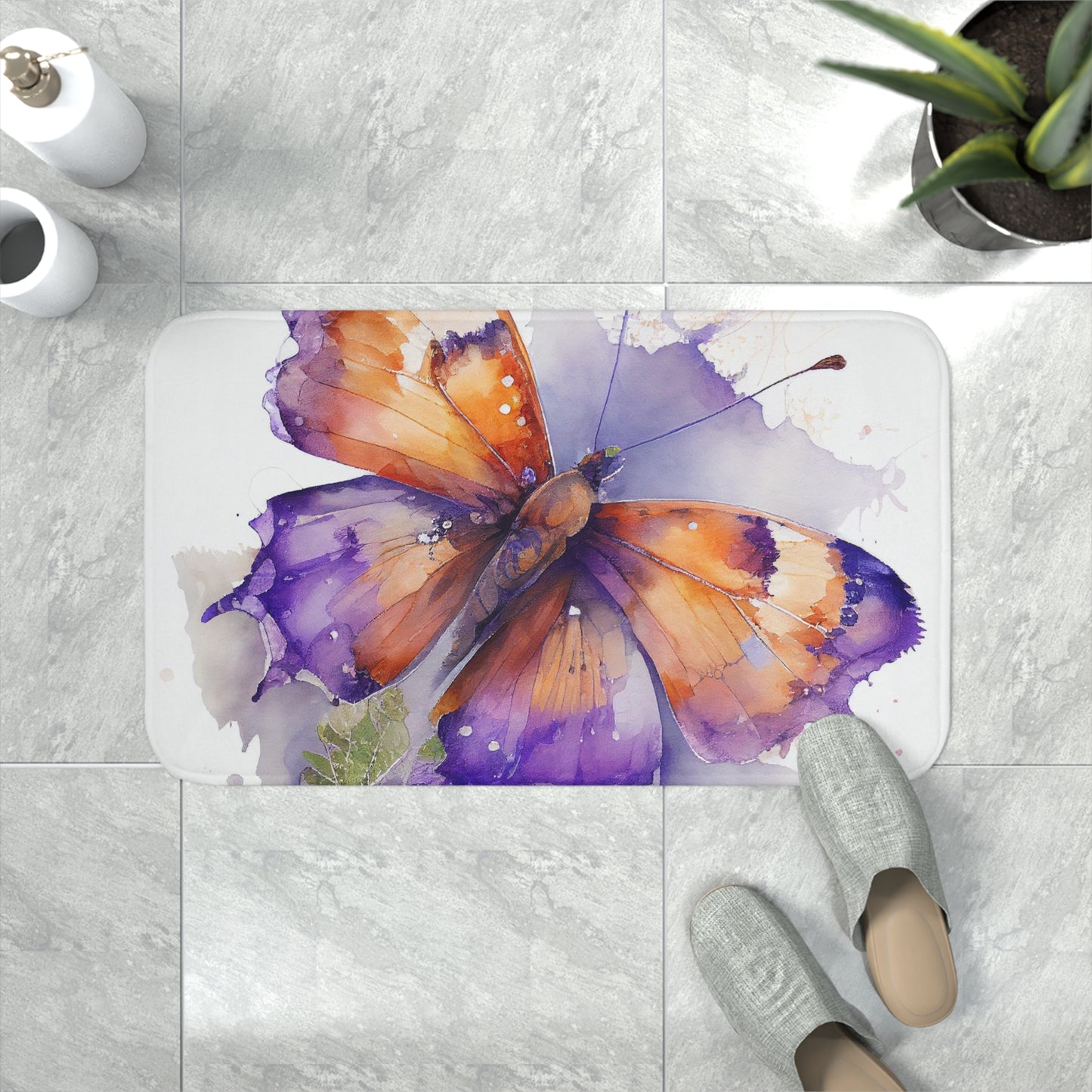 Memory Foam Bath Mat MerlinRose Watercolor Butterfly 2