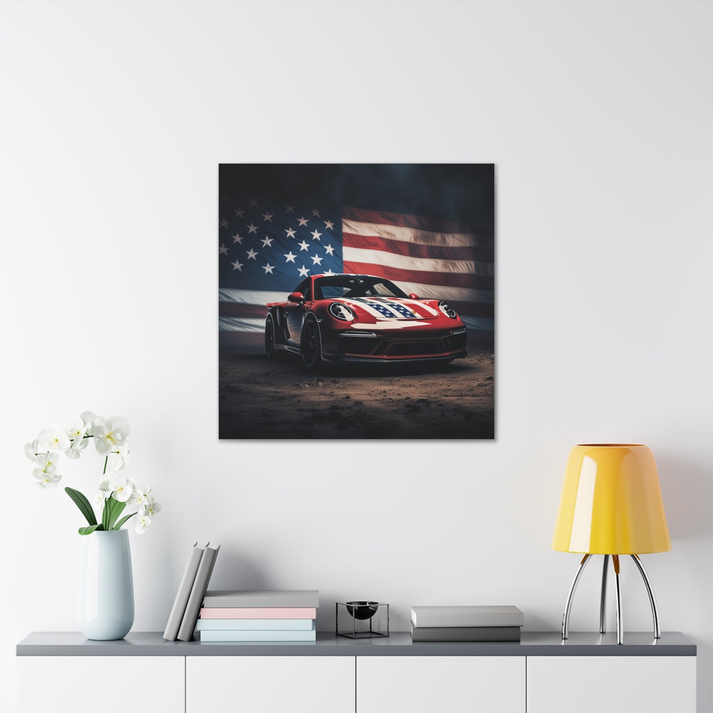 Canvas Gallery Wraps American Flag Background Porsche 3