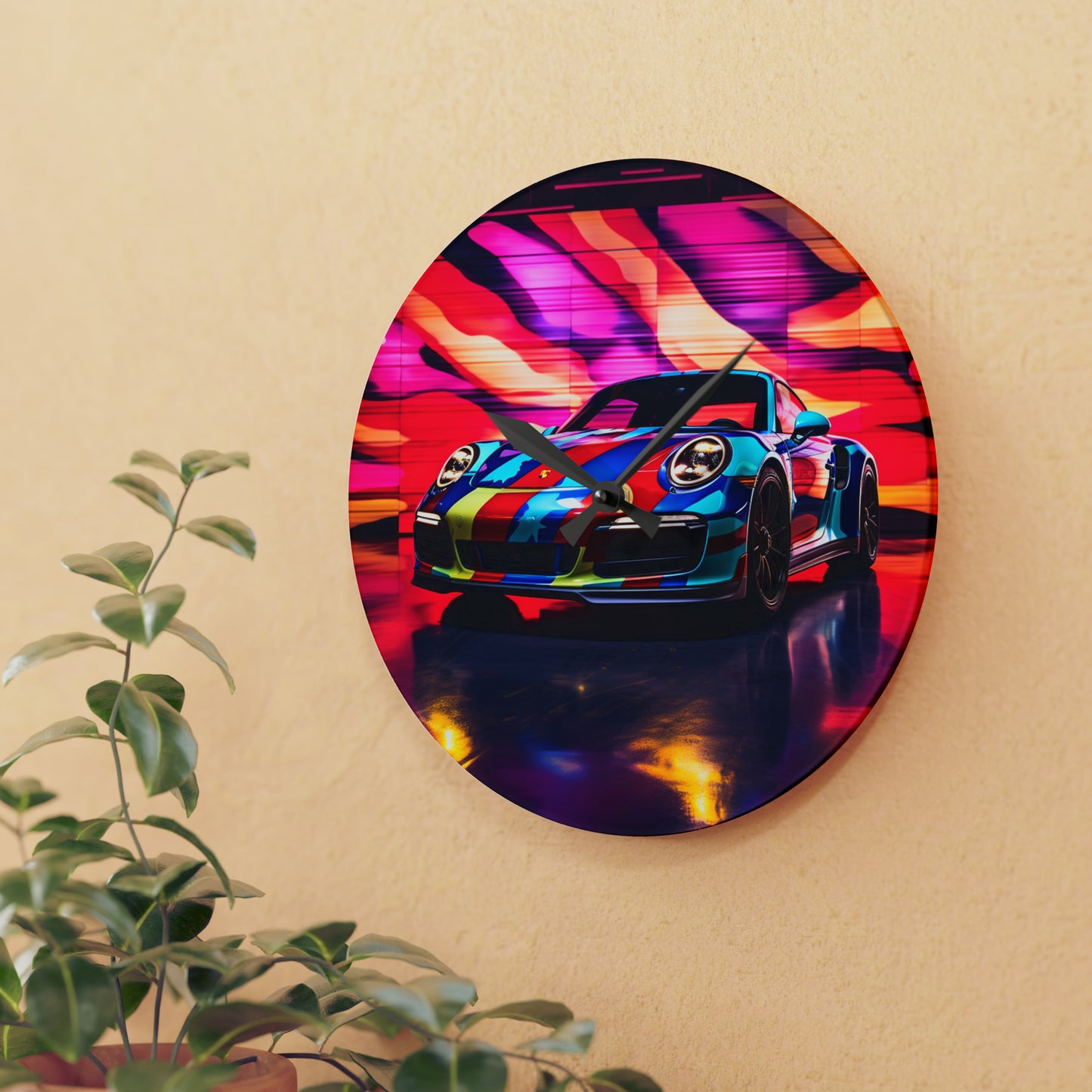 Acrylic Wall Clock Macro American Flag Porsche 1