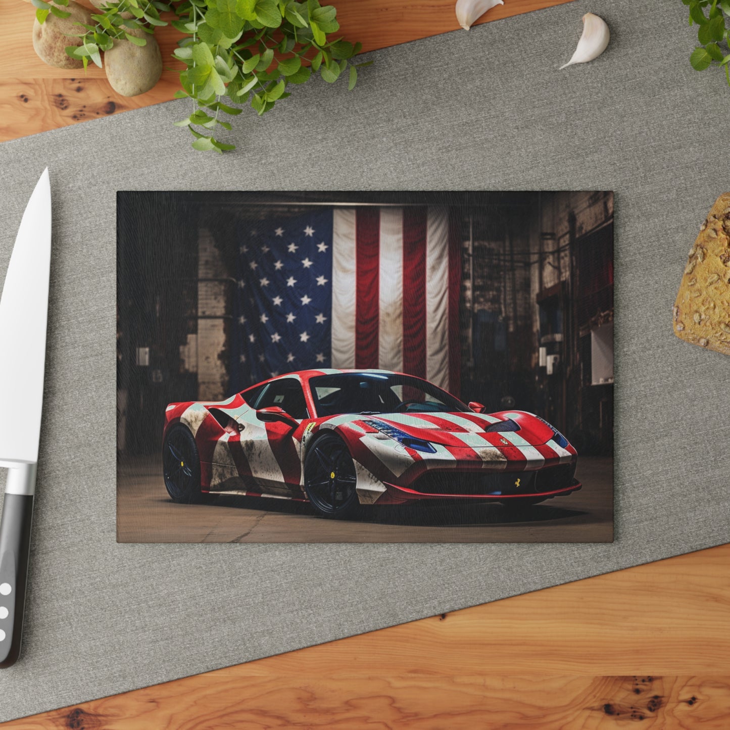 Glass Cutting Board American Flag Farrari 2