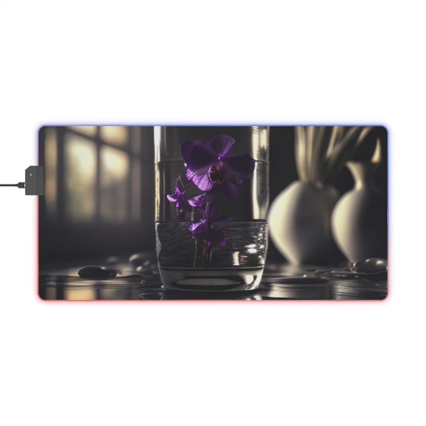 LED Gaming Mouse Pad Purple Orchid Glass vase 4