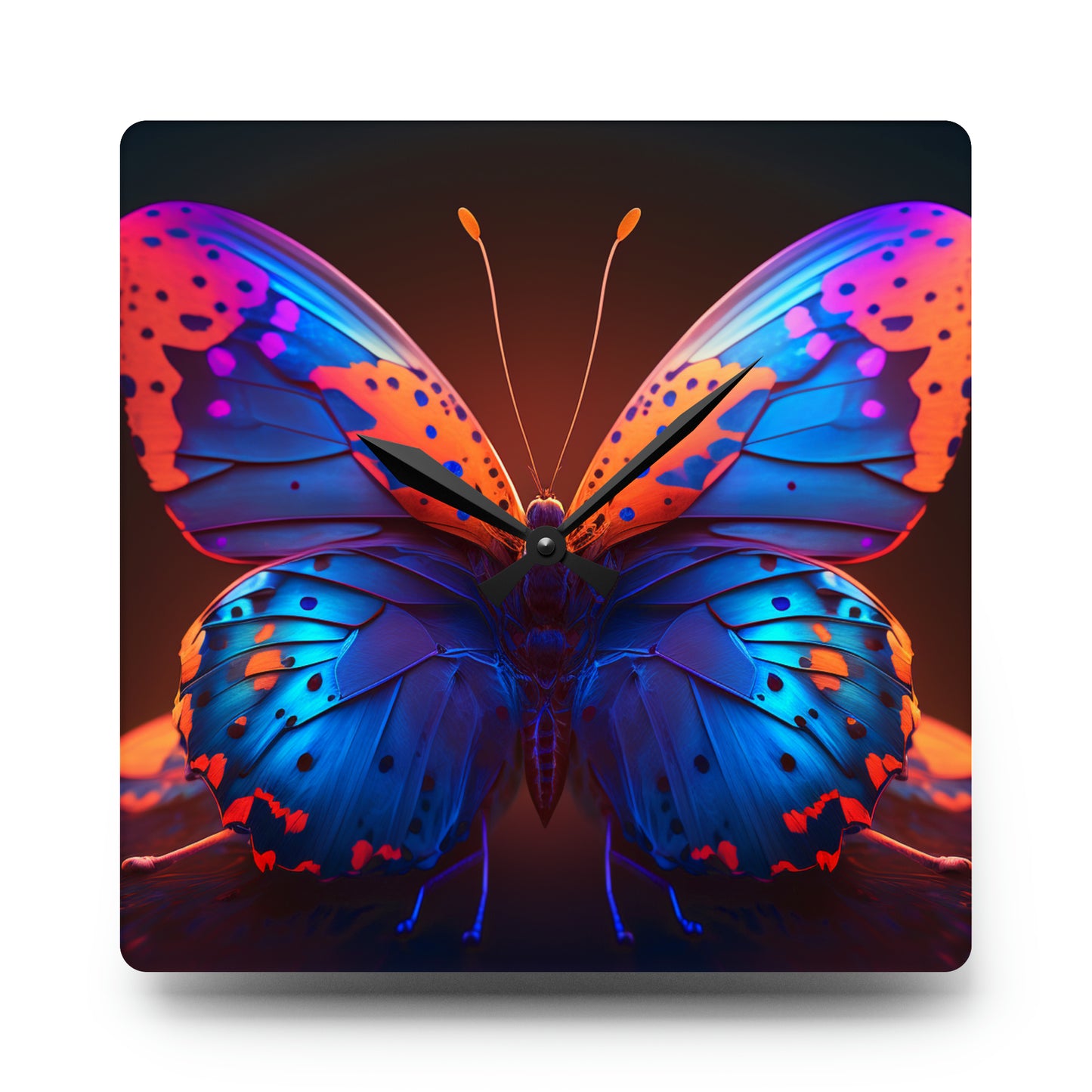 Acrylic Wall Clock Neon Butterfly Macro 3