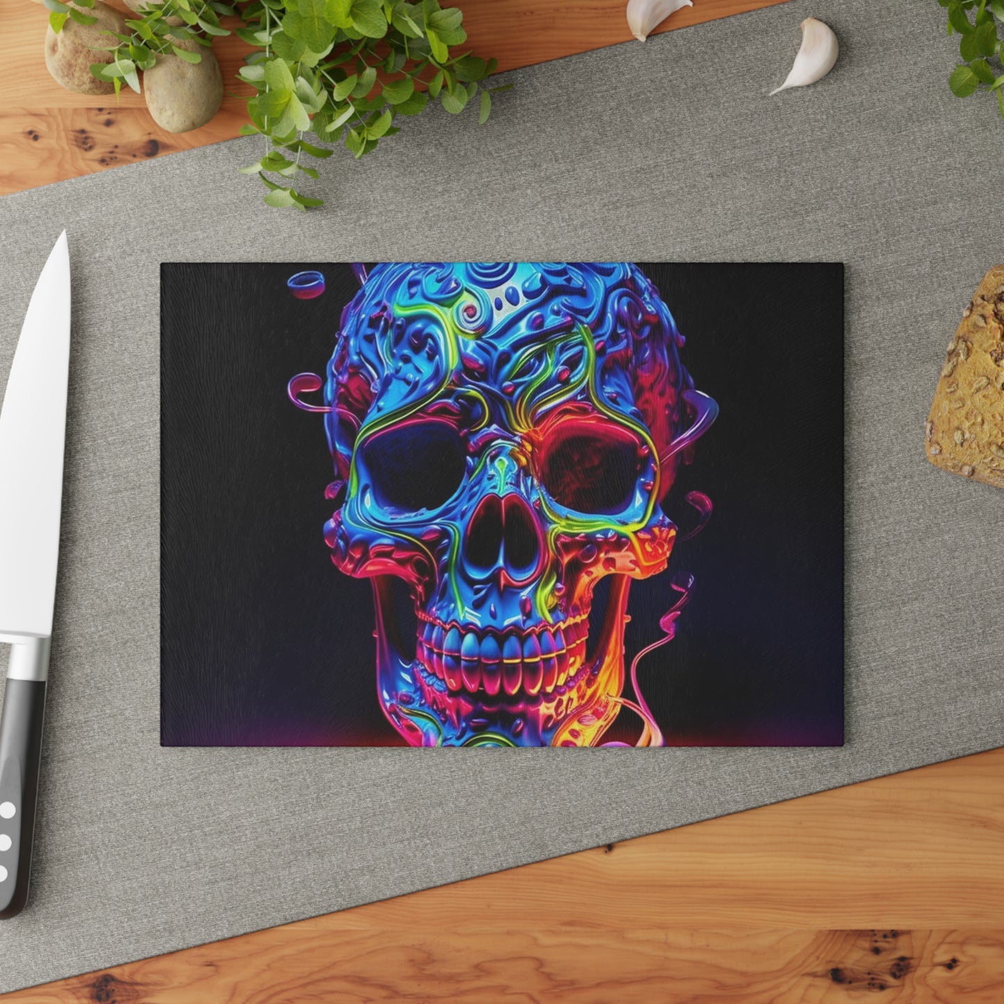 Glass Cutting Board Macro Skull Color 3