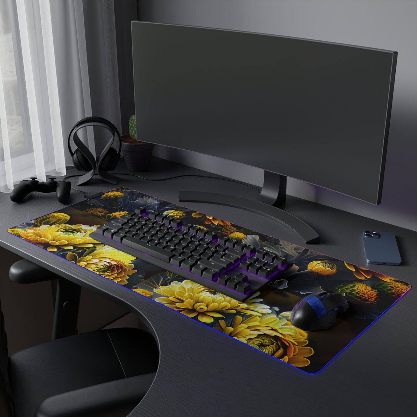 LED Gaming Mouse Pad Yellow Hermosas Flores Amarillas 5