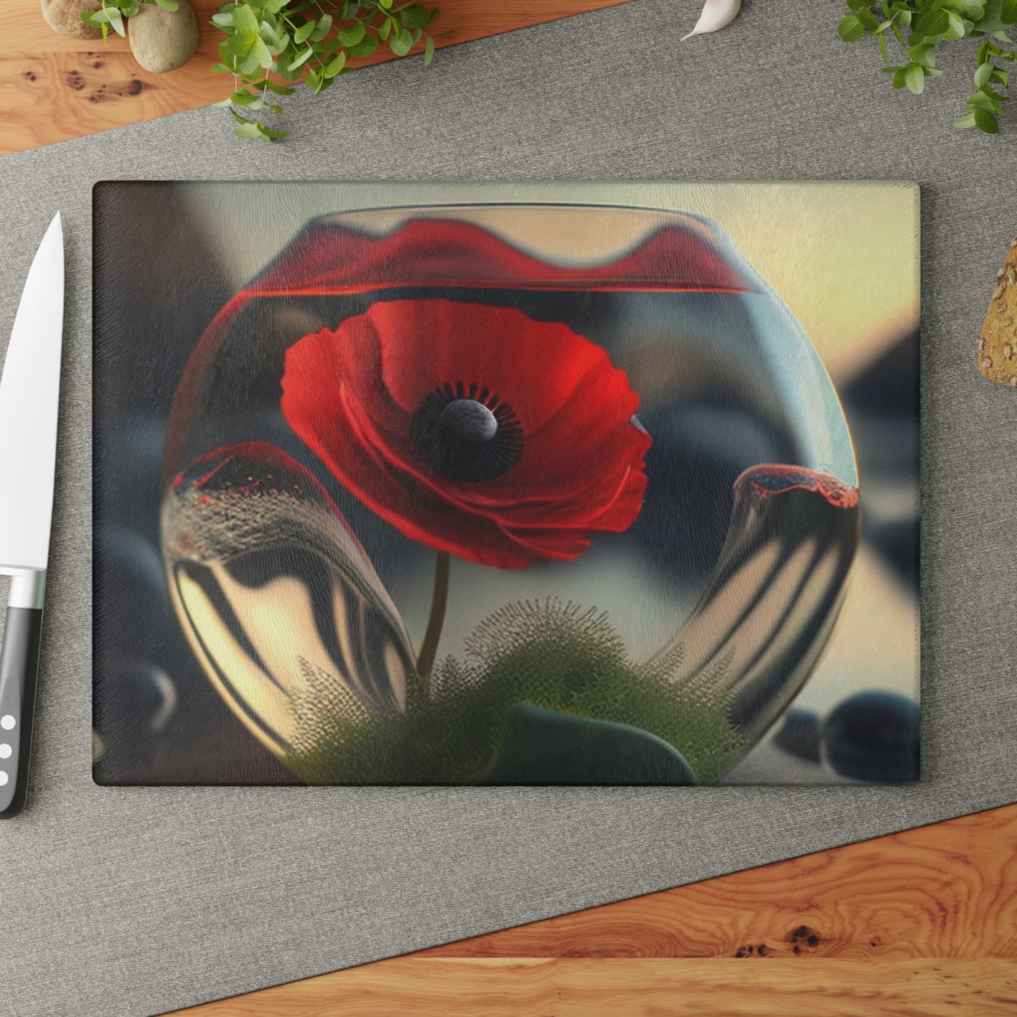 Glass Cutting Board Red Anemone in a Vase 3