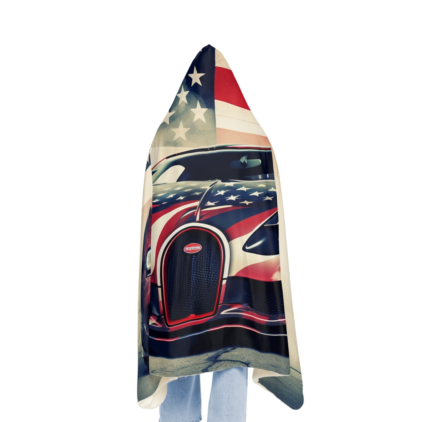 Snuggle Hooded Blanket Abstract American Flag Background Bugatti 1