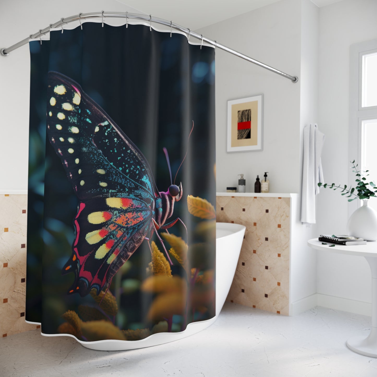 Polyester Shower Curtain Hyper Colorful Butterfly Macro 2