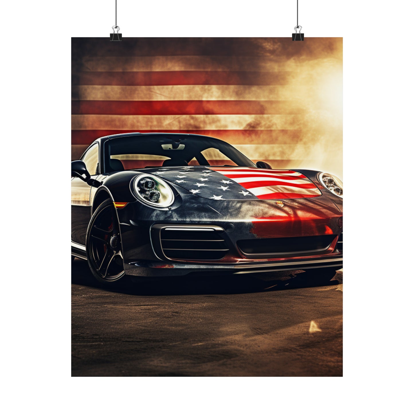Premium Matte Vertical Posters Abstract American Flag Background Porsche 1