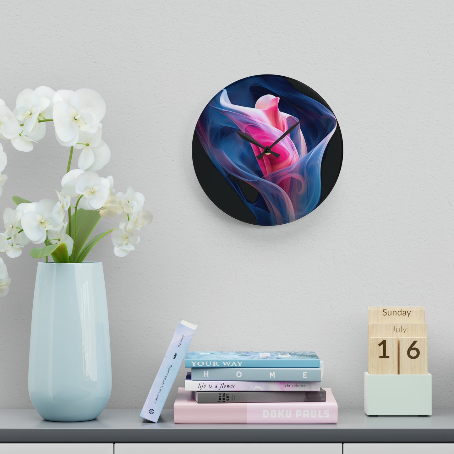 Acrylic Wall Clock Pink & Blue Tulip Rose 3