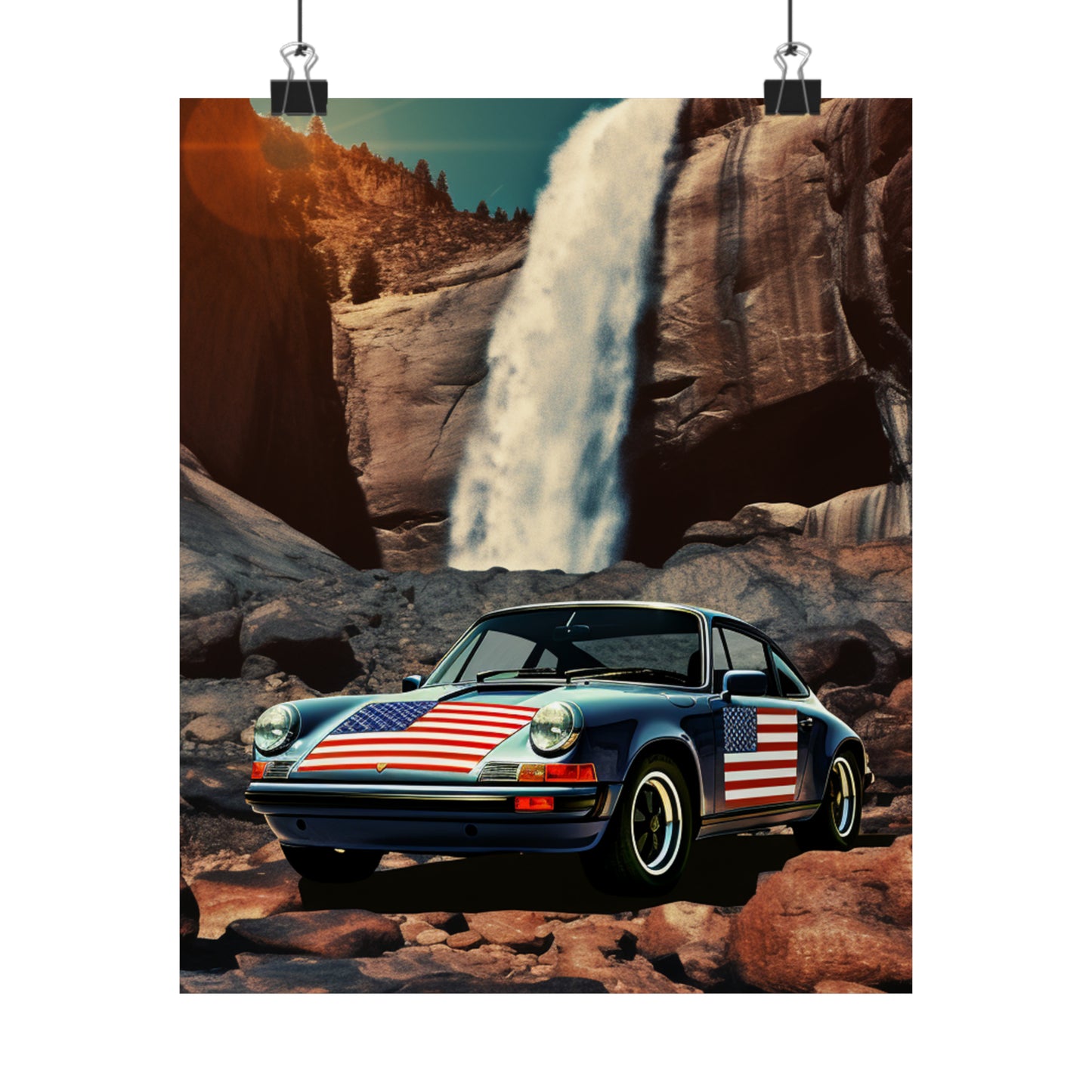 Premium Matte Vertical Posters American Flag Porsche Abstract 2