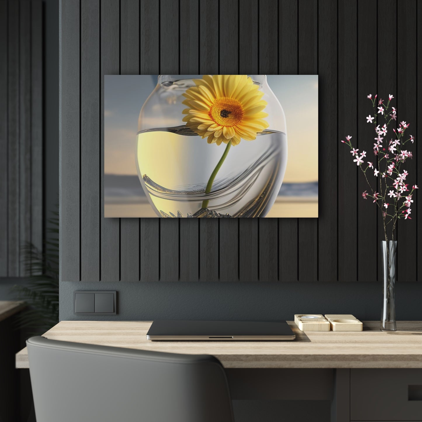 Acrylic Prints yello Gerbera glass 1