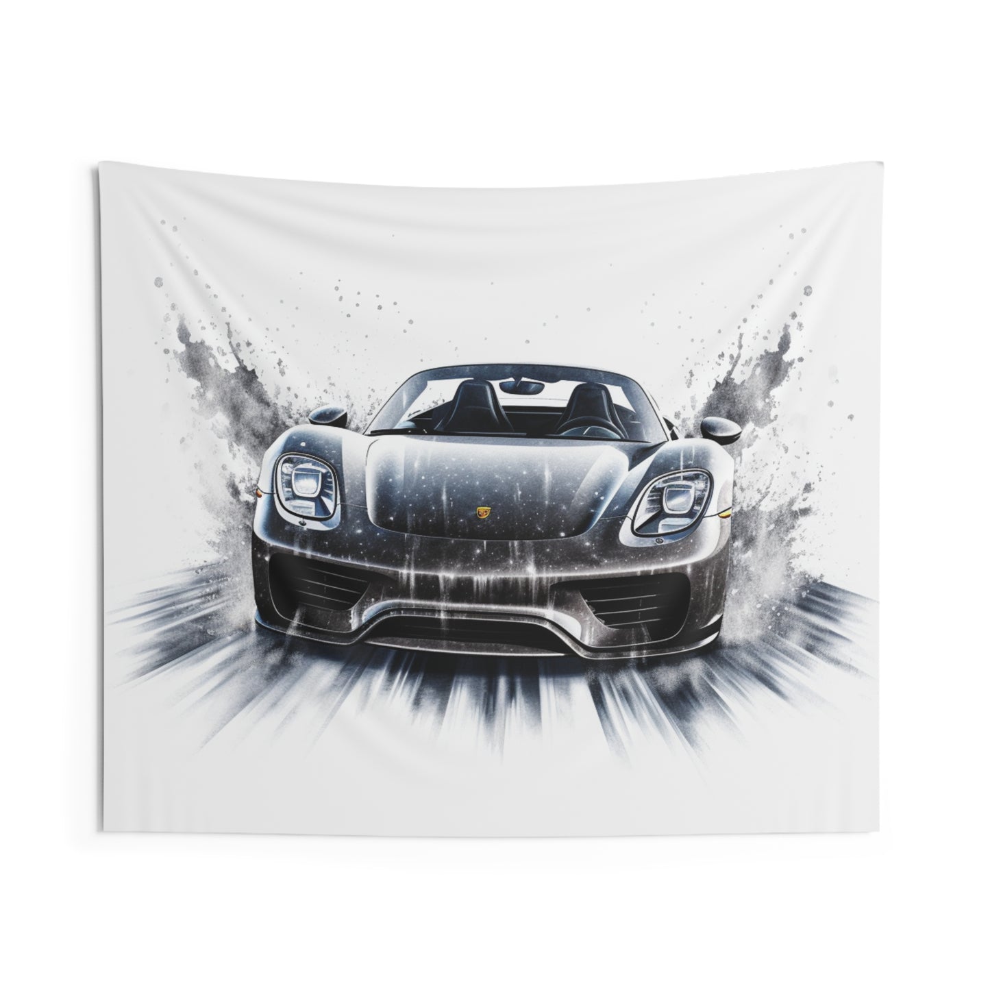 Indoor Wall Tapestries 918 Spyder white background driving fast with water splashing 3