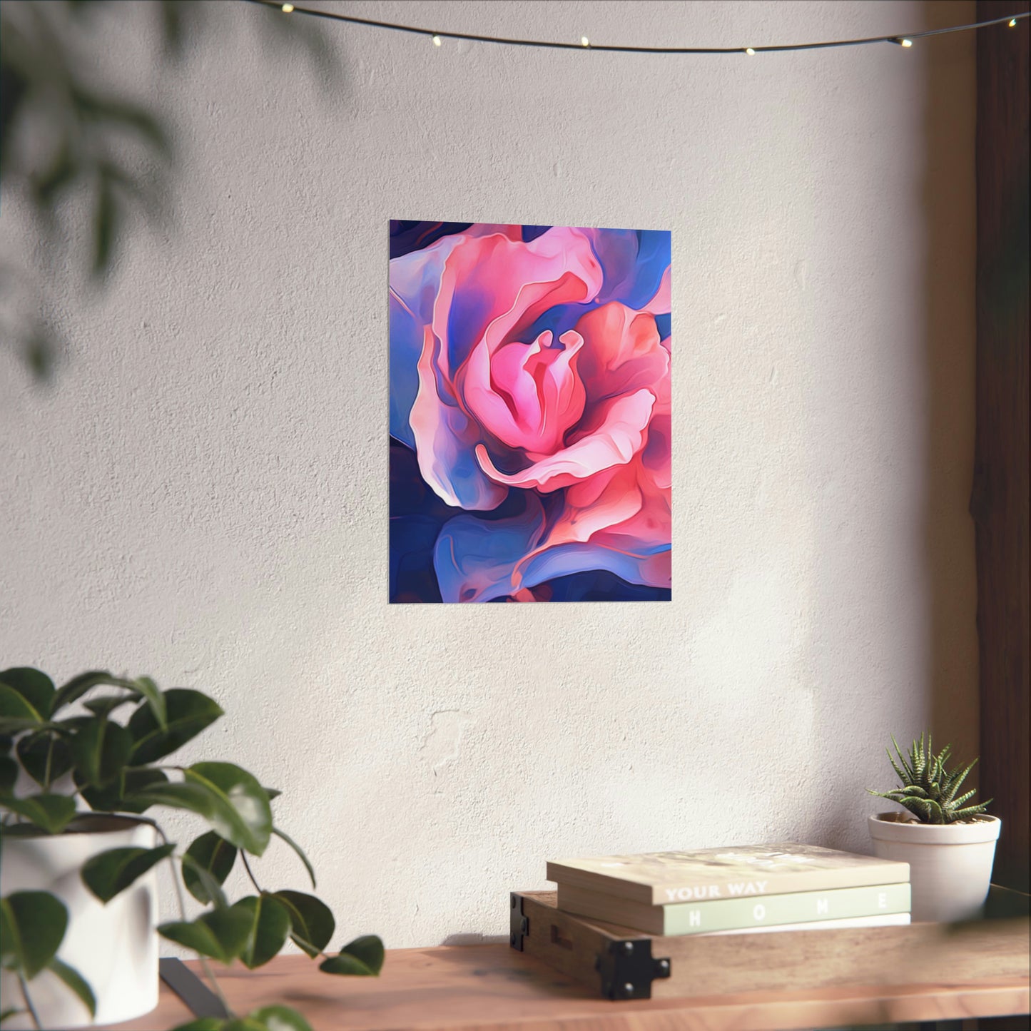 Premium Matte Vertical Posters Pink & Blue Tulip Rose 1