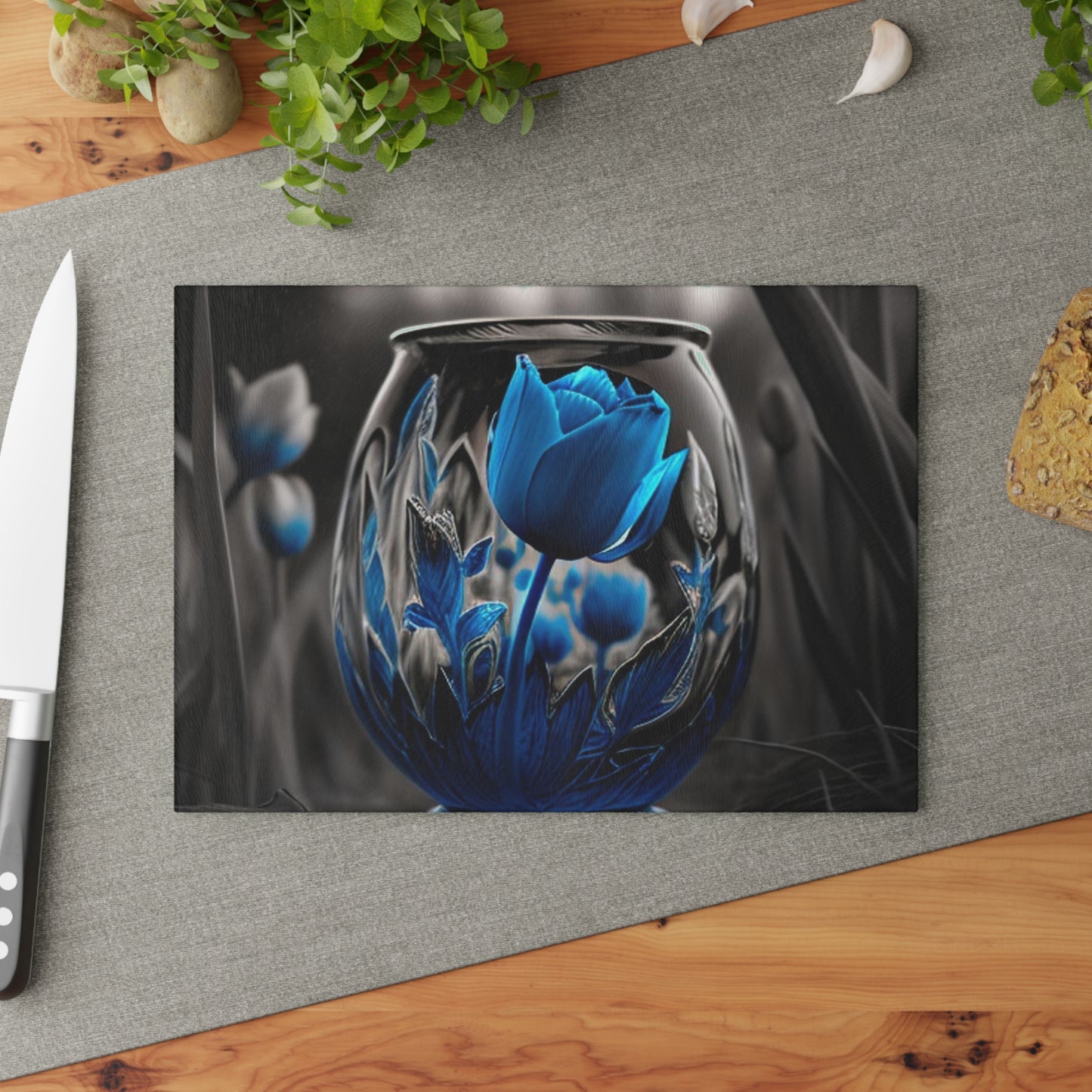 Glass Cutting Board Tulip Blue 2