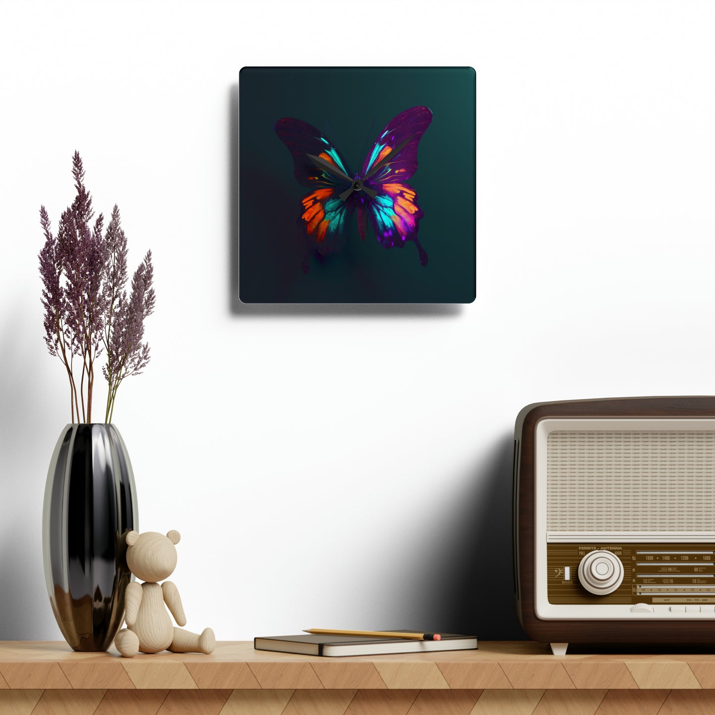 Acrylic Wall Clock Hyper Colorful Butterfly Purple 4