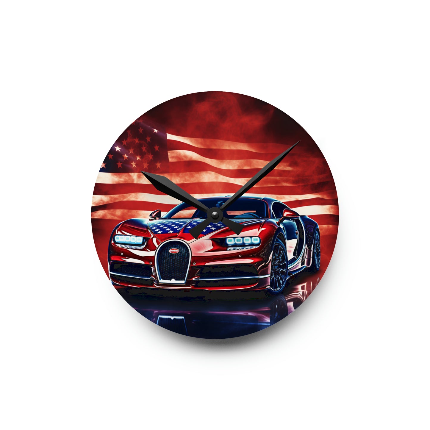 Acrylic Wall Clock Abstract American Flag Background Bugatti 3