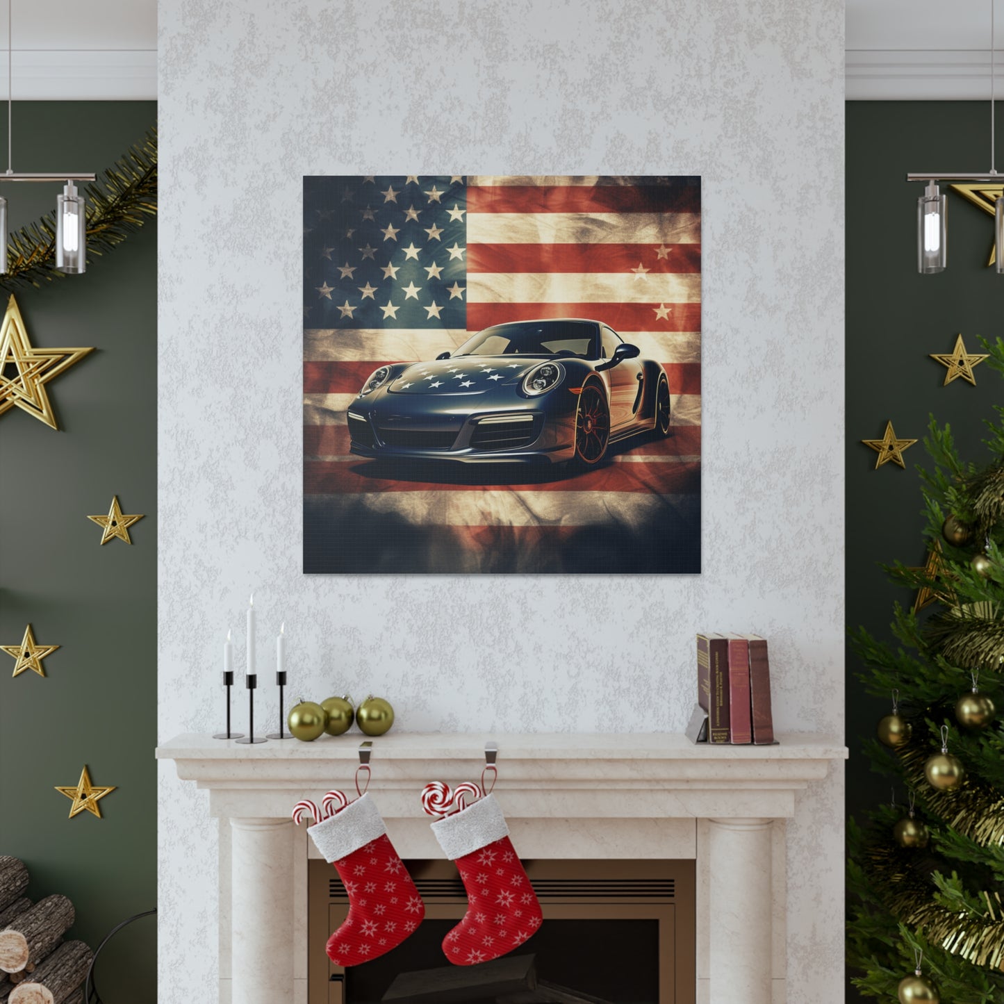 Canvas Gallery Wraps Abstract American Flag Background Porsche 3