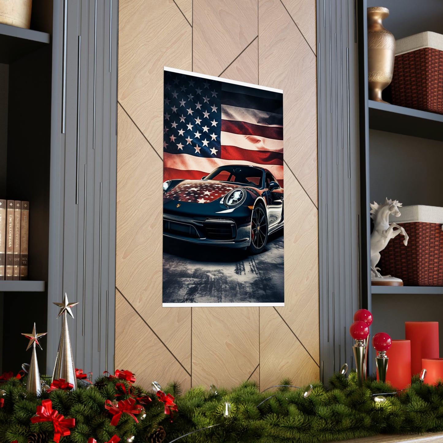 Premium Matte Vertical Posters Abstract American Flag Background Porsche 2