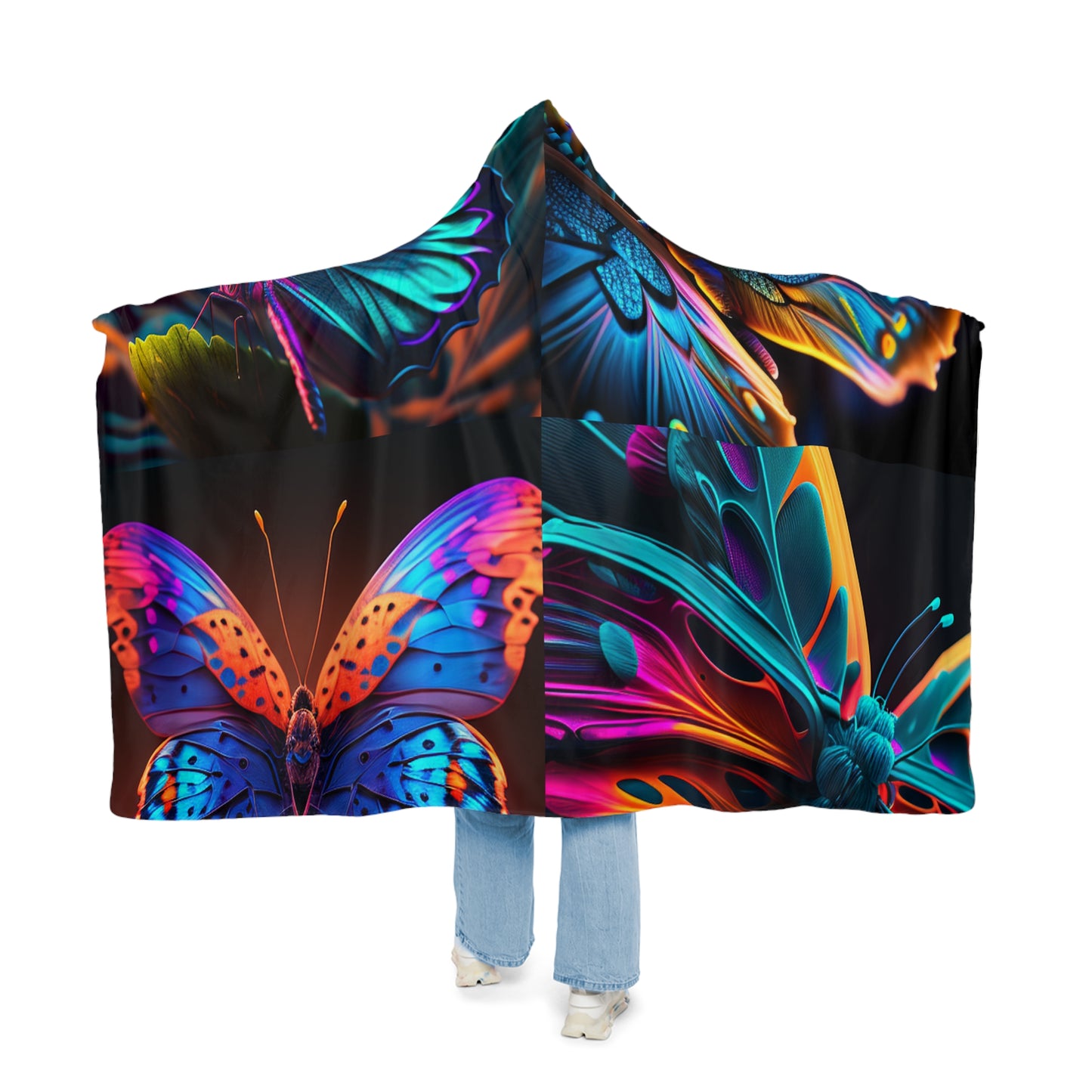 Snuggle Hooded Blanket Neon Butterfly Macro 5