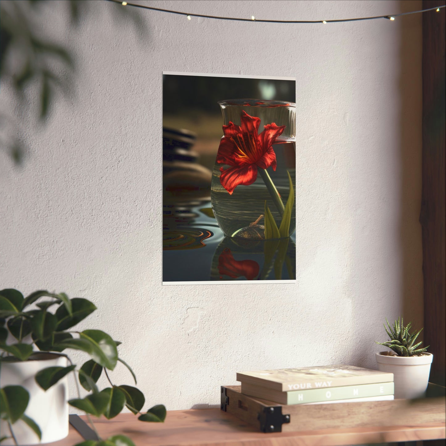 Premium Matte Vertical Posters Red Lily in a Glass vase 4