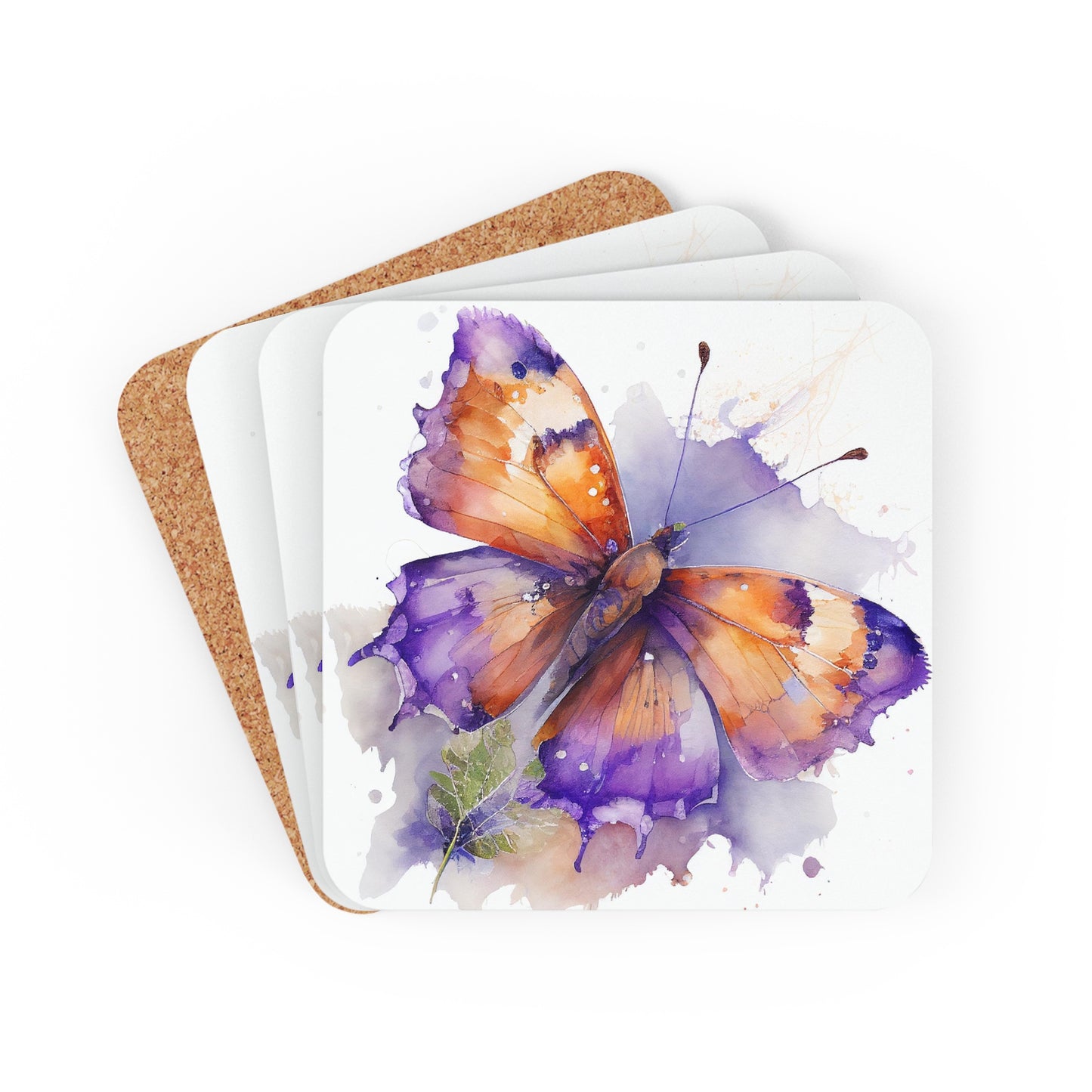 Corkwood Coaster Set MerlinRose Watercolor Butterfly 2