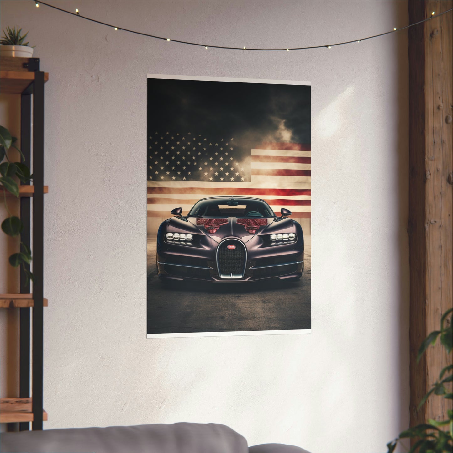 Premium Matte Vertical Posters American Flag Background Bugatti 2