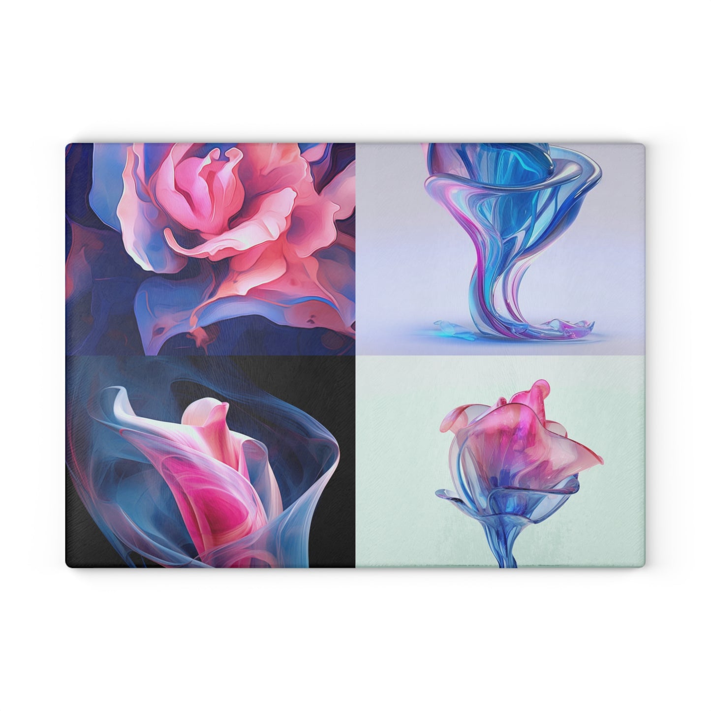 Glass Cutting Board Pink & Blue Tulip Rose 5