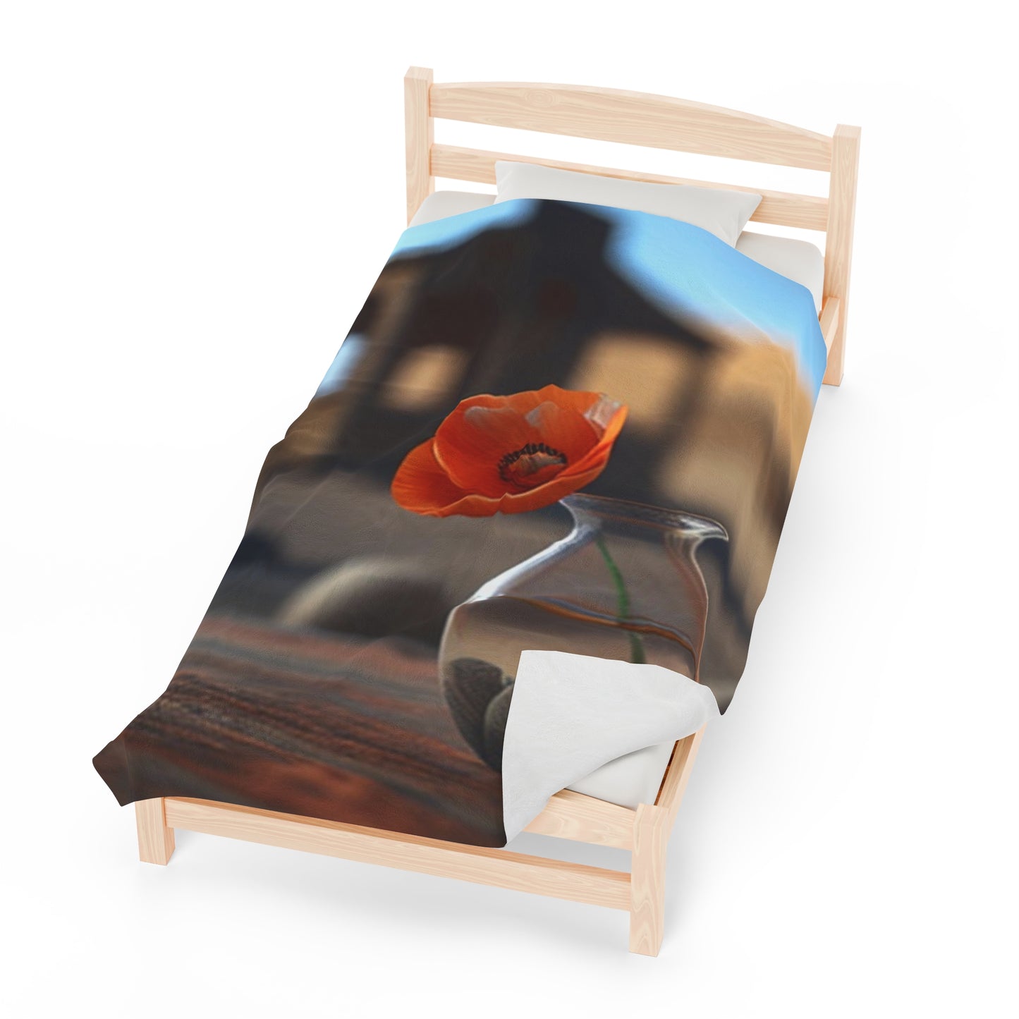 Velveteen Plush Blanket Poppy in a Glass Vase 1