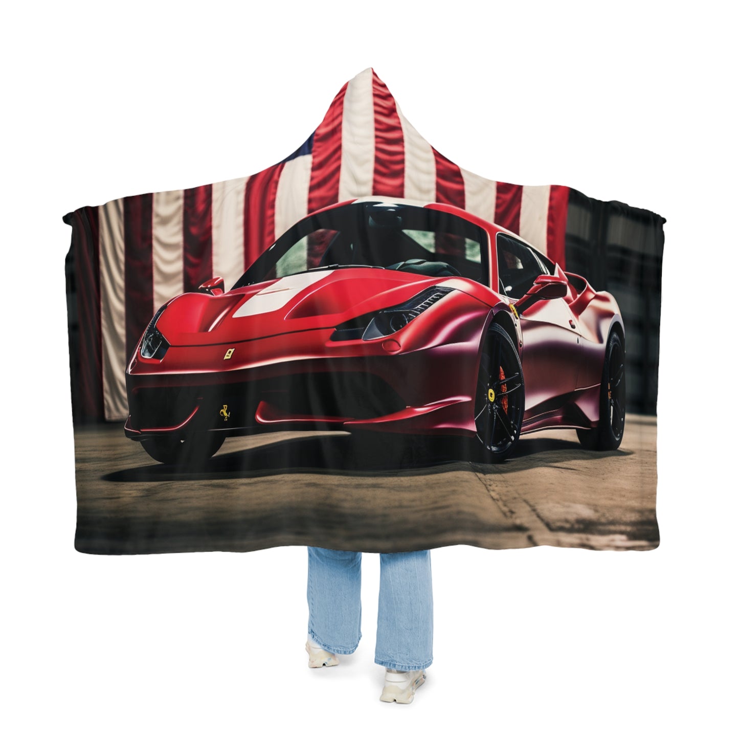 Snuggle Hooded Blanket American Flag Background Ferrari 3