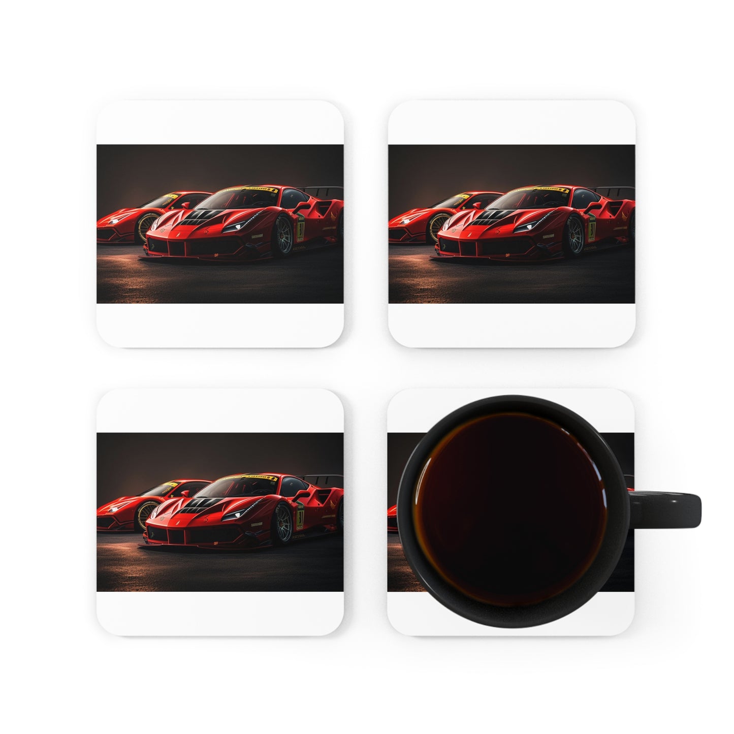 Corkwood Coaster Set Ferrari Red 4