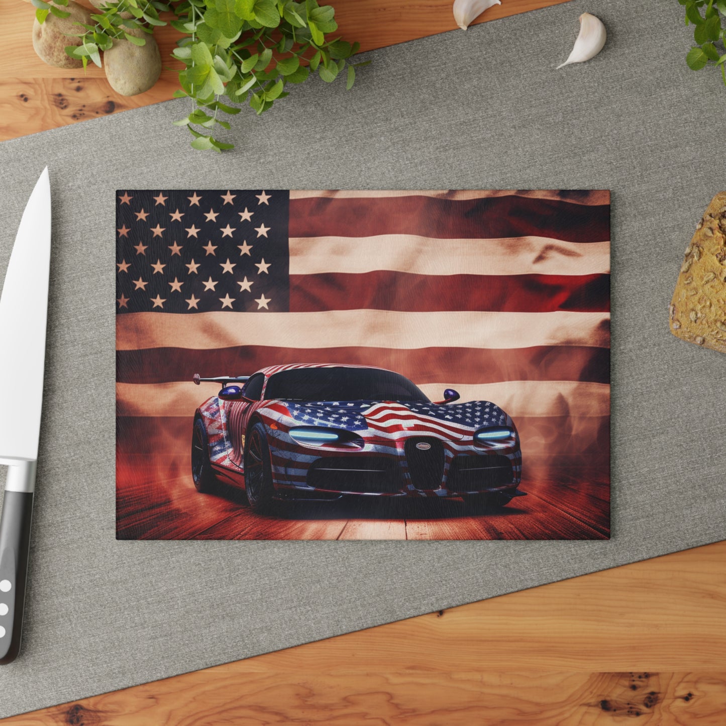 Glass Cutting Board Abstract American Flag Background Bugatti 2