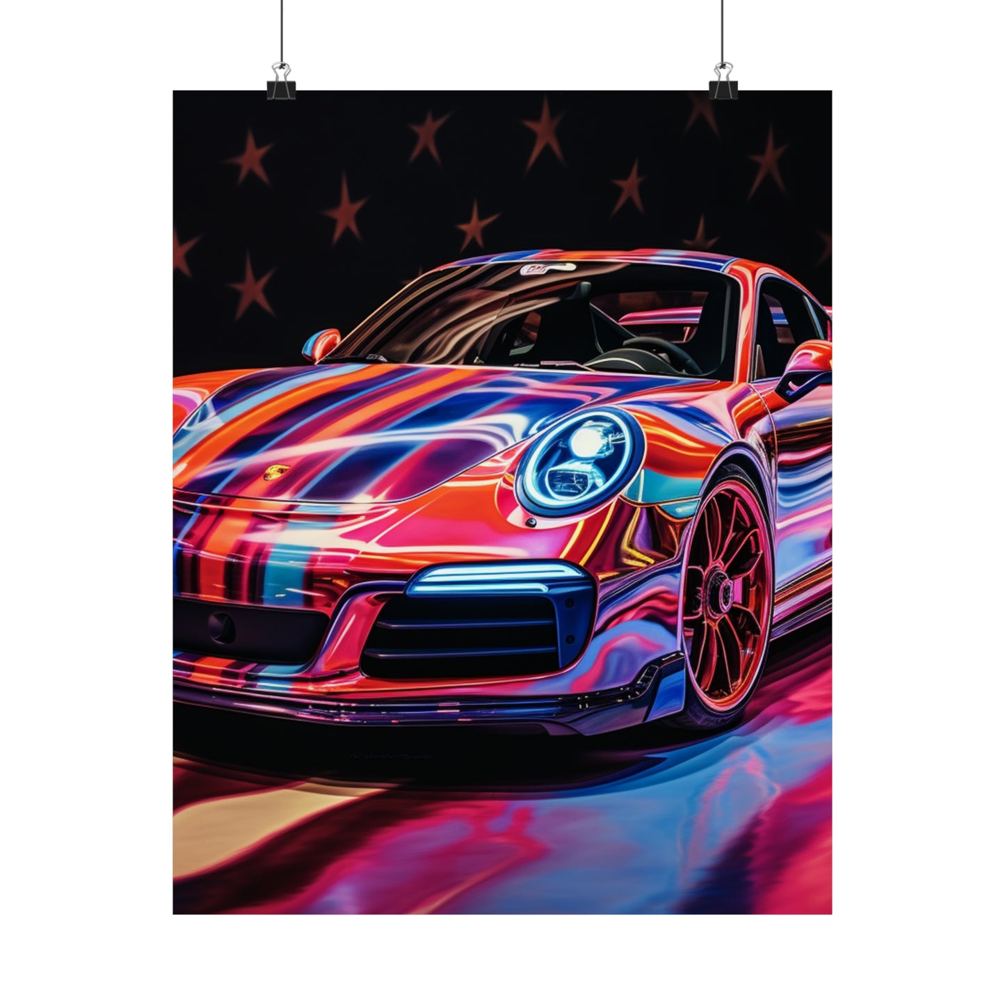 Premium Matte Vertical Posters Macro American Flag Porsche 4