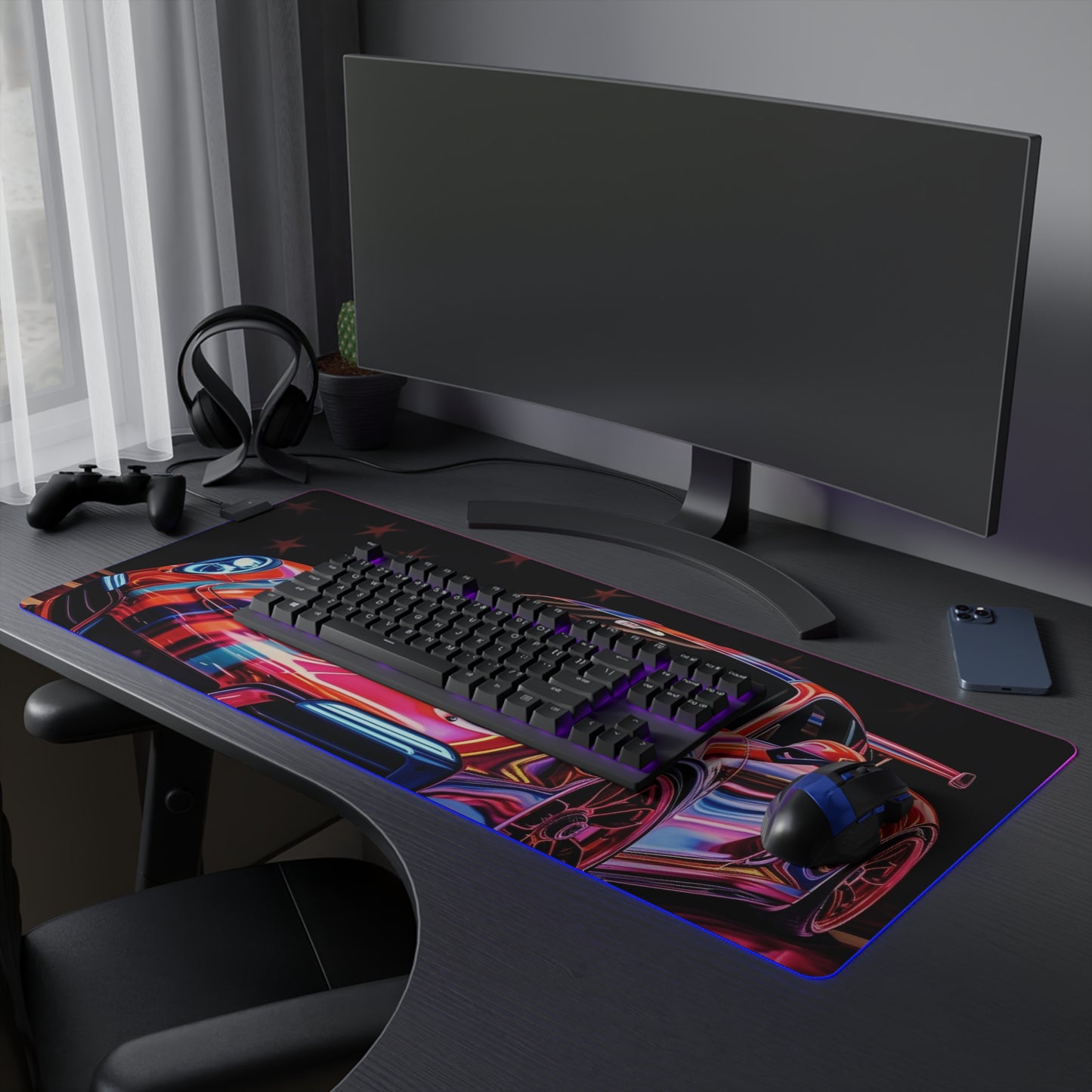 LED Gaming Mouse Pad American Flag Colored Porsche 4