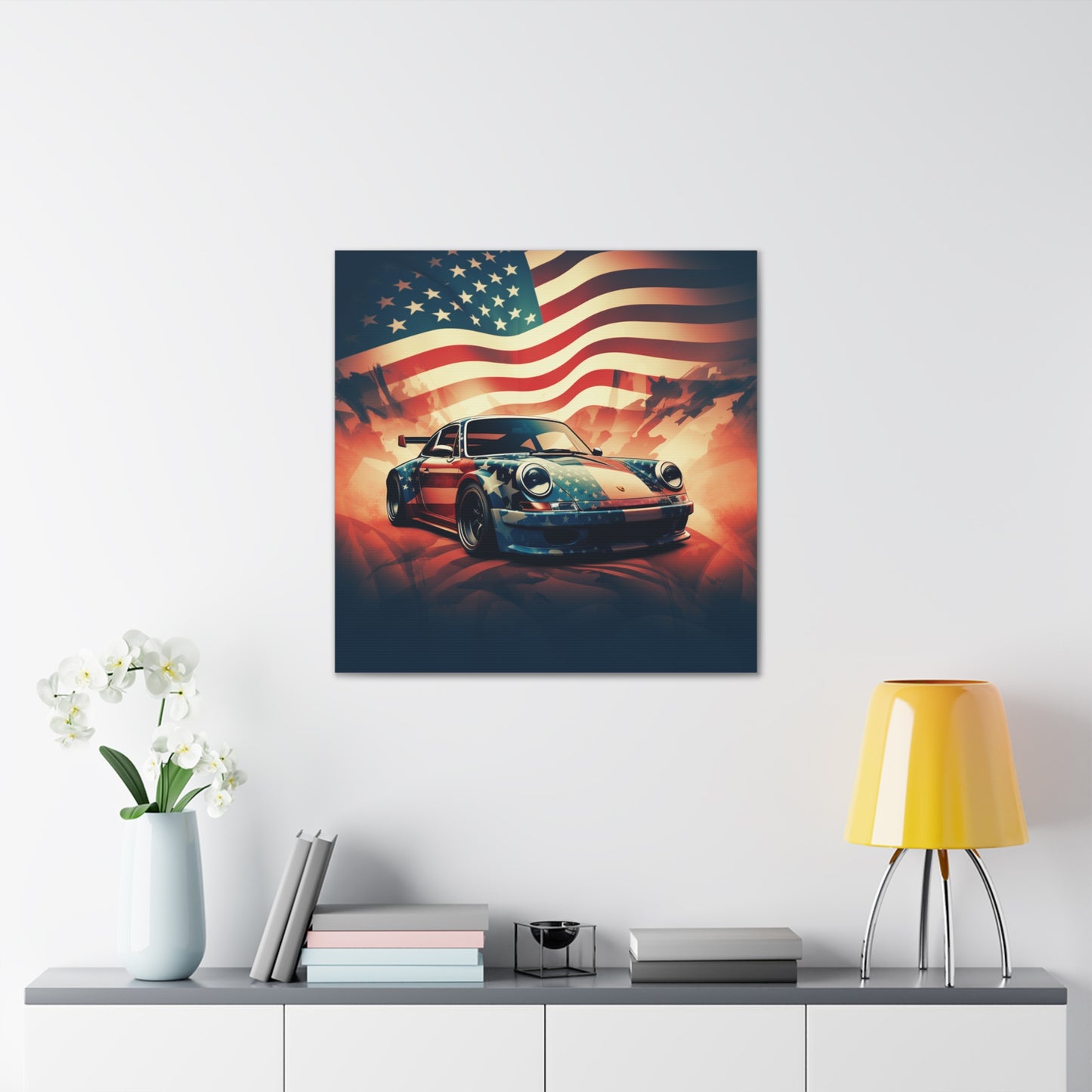 Canvas Gallery Wraps Abstract American Flag Background Porsche 4