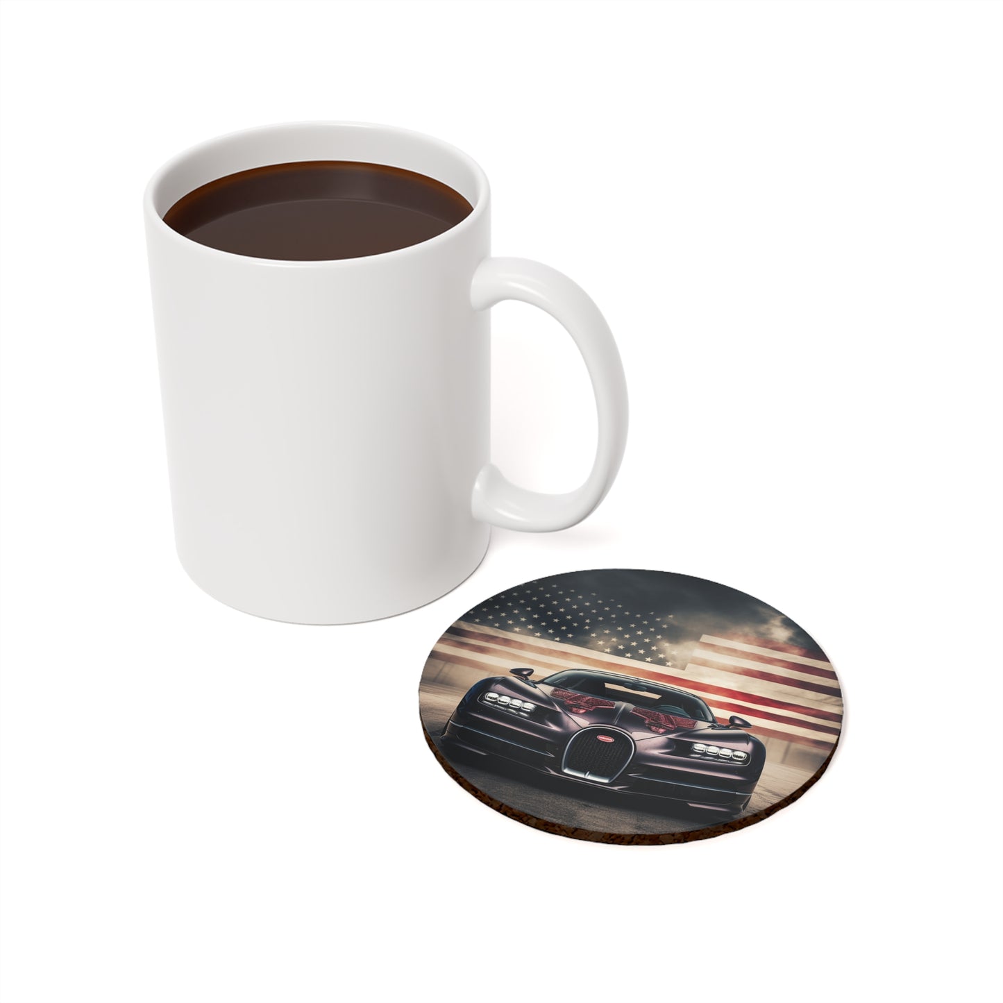 Cork Back Coaster American Flag Background Bugatti 2