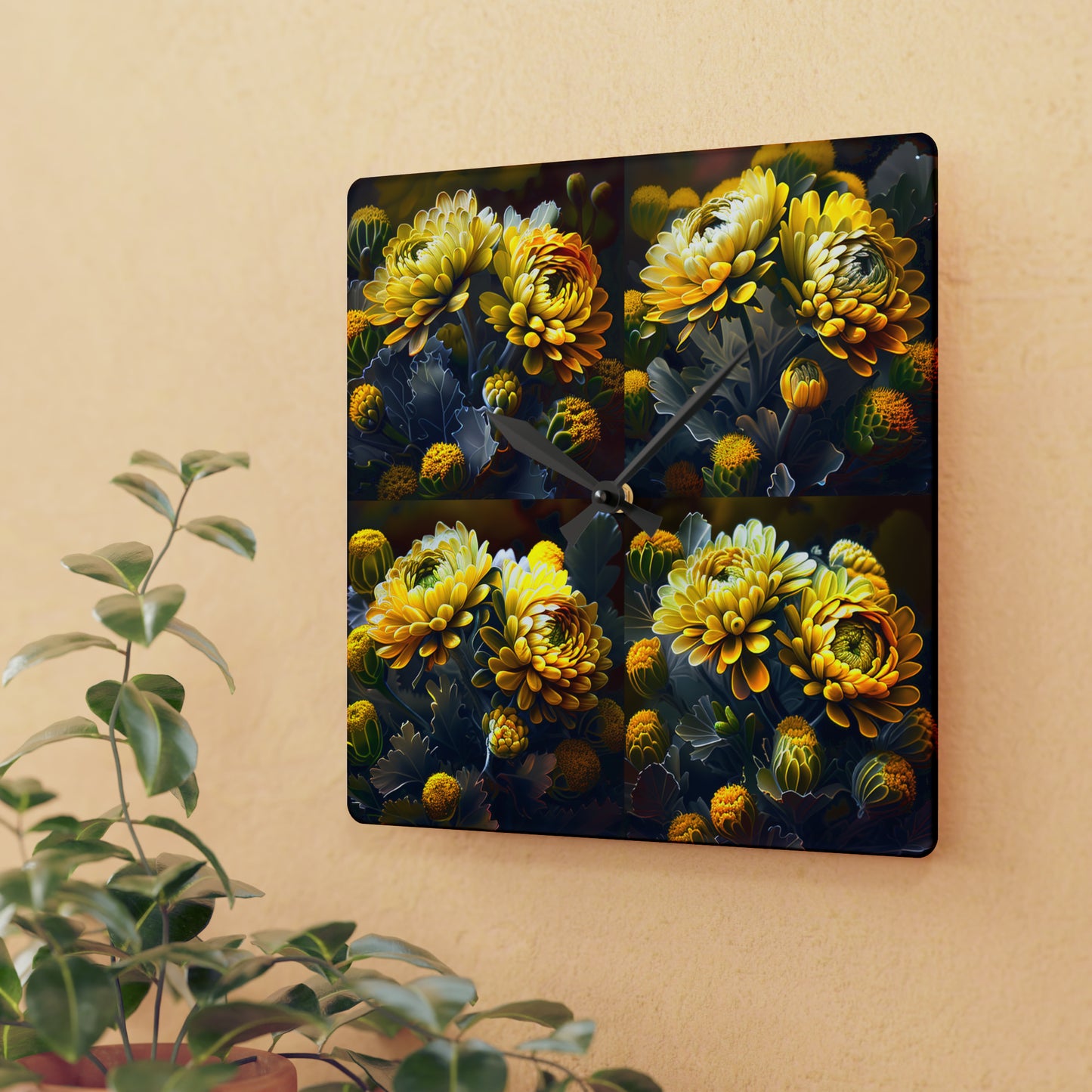 Acrylic Wall Clock Yellow Hermosas Flores Amarillas 5