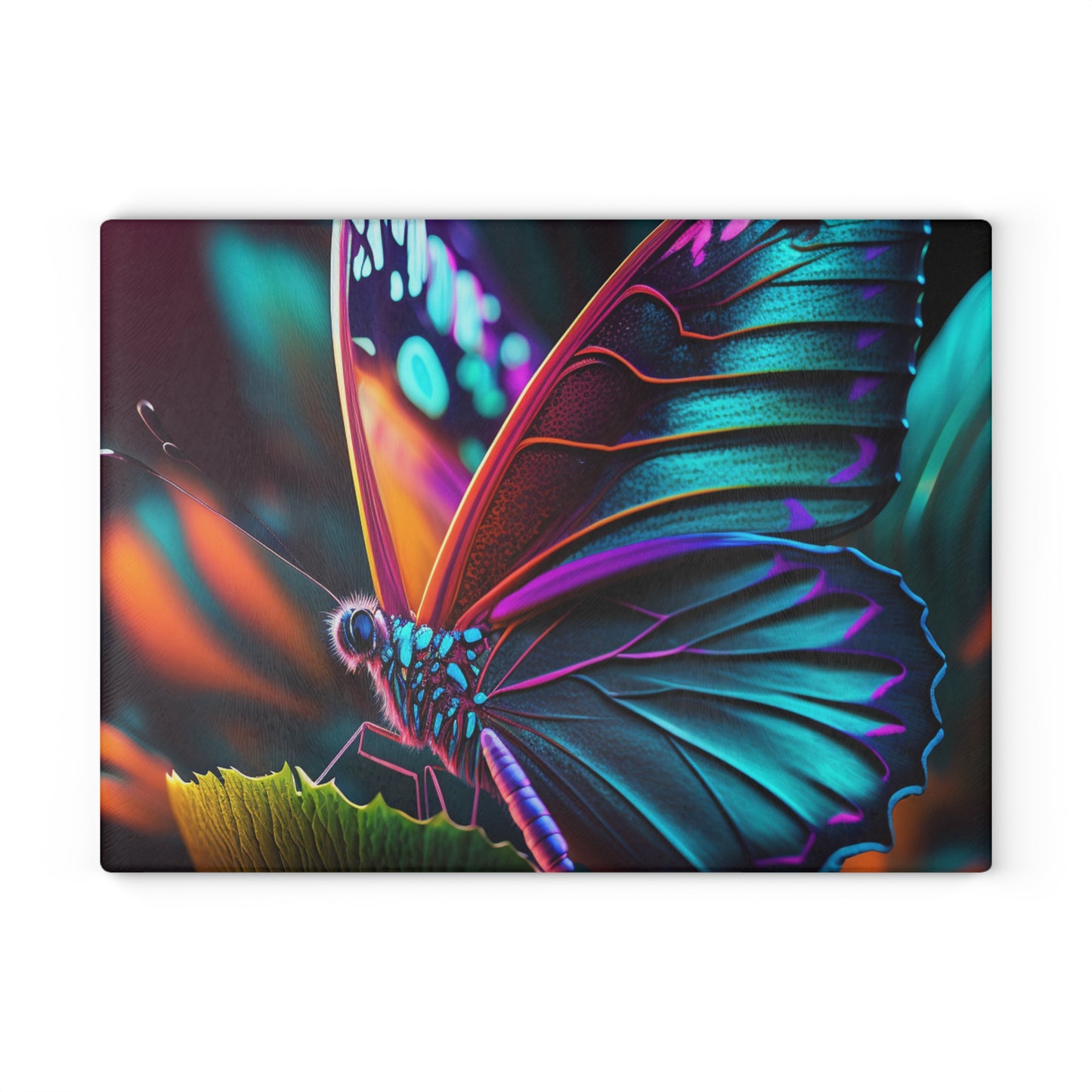 Glass Cutting Board Neon Butterfly Macro 1