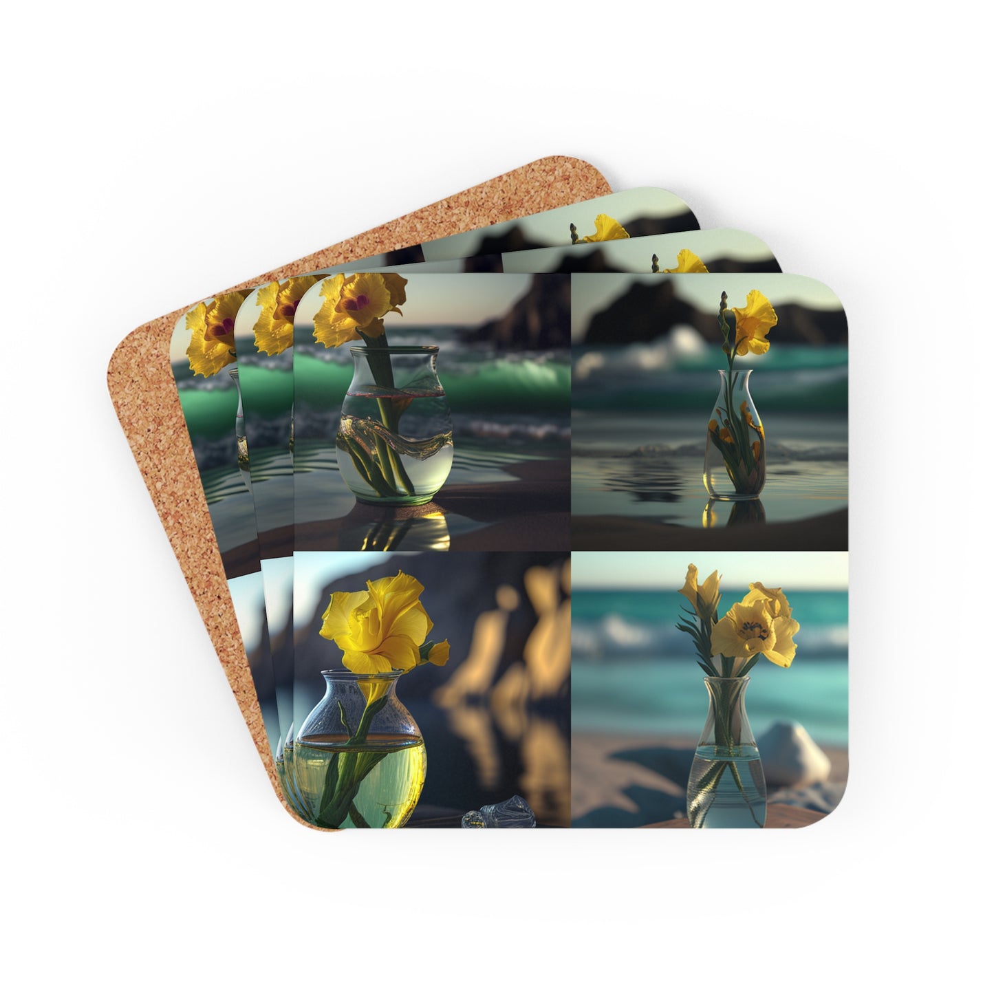 Corkwood Coaster Set Yellow Gladiolus glass 5