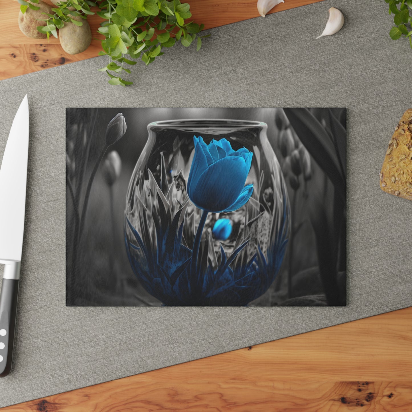 Glass Cutting Board Tulip Blue 6